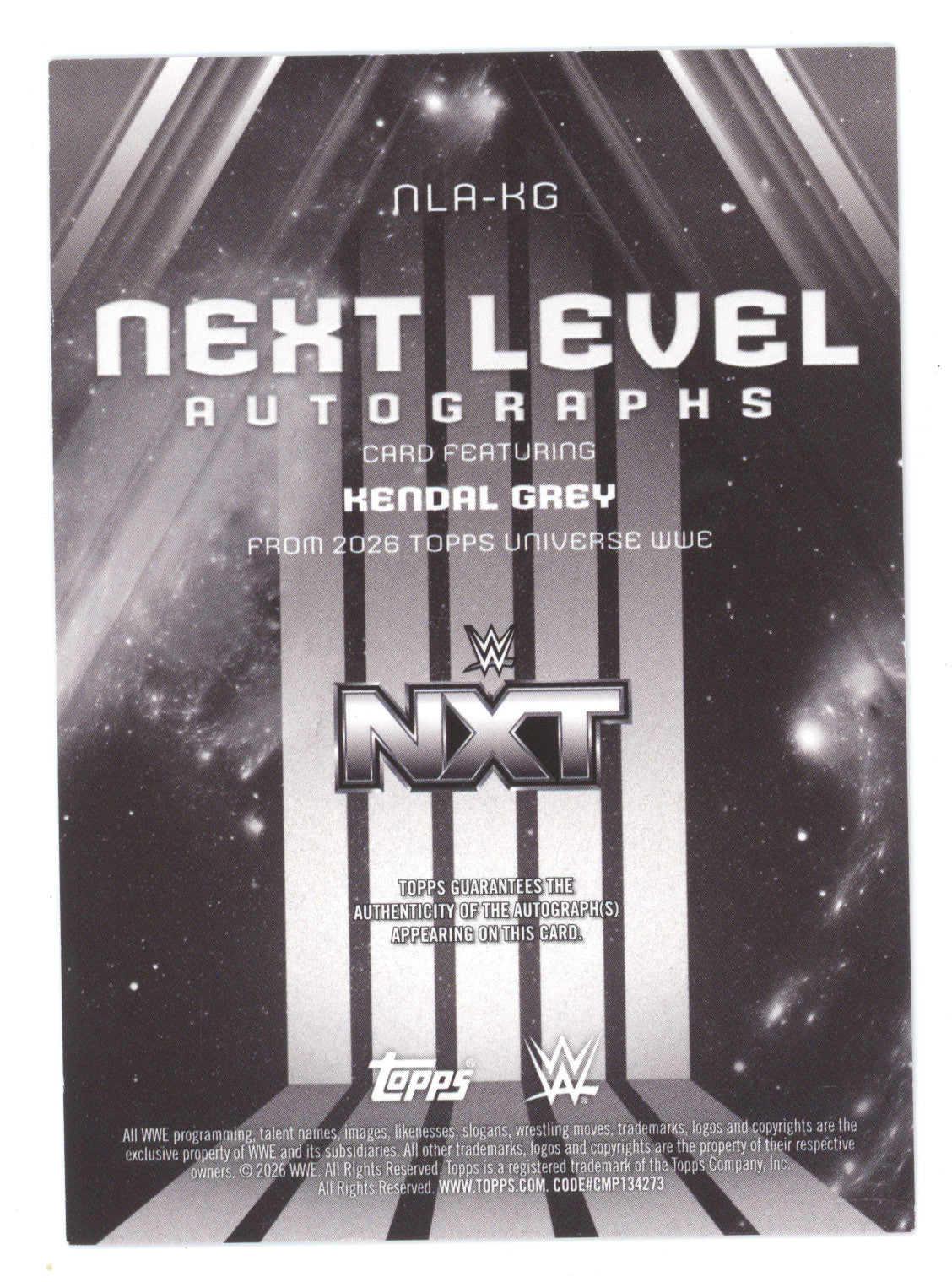 2026 Topps Universe WWE Next Level Autographs Kendal Grey #NLA-KG 270/299