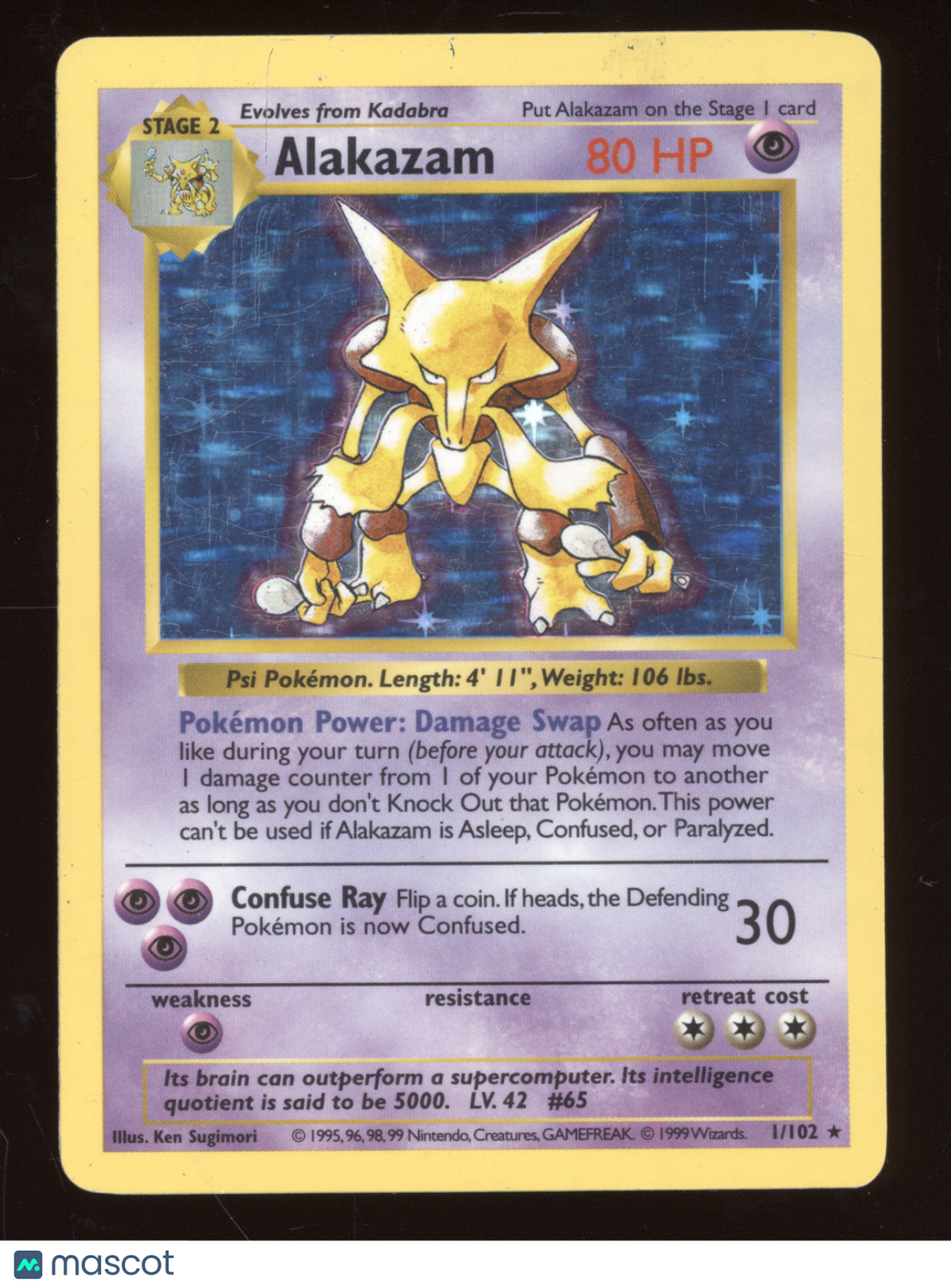 1999 Base Set Alakazam Holo Rare #1/102