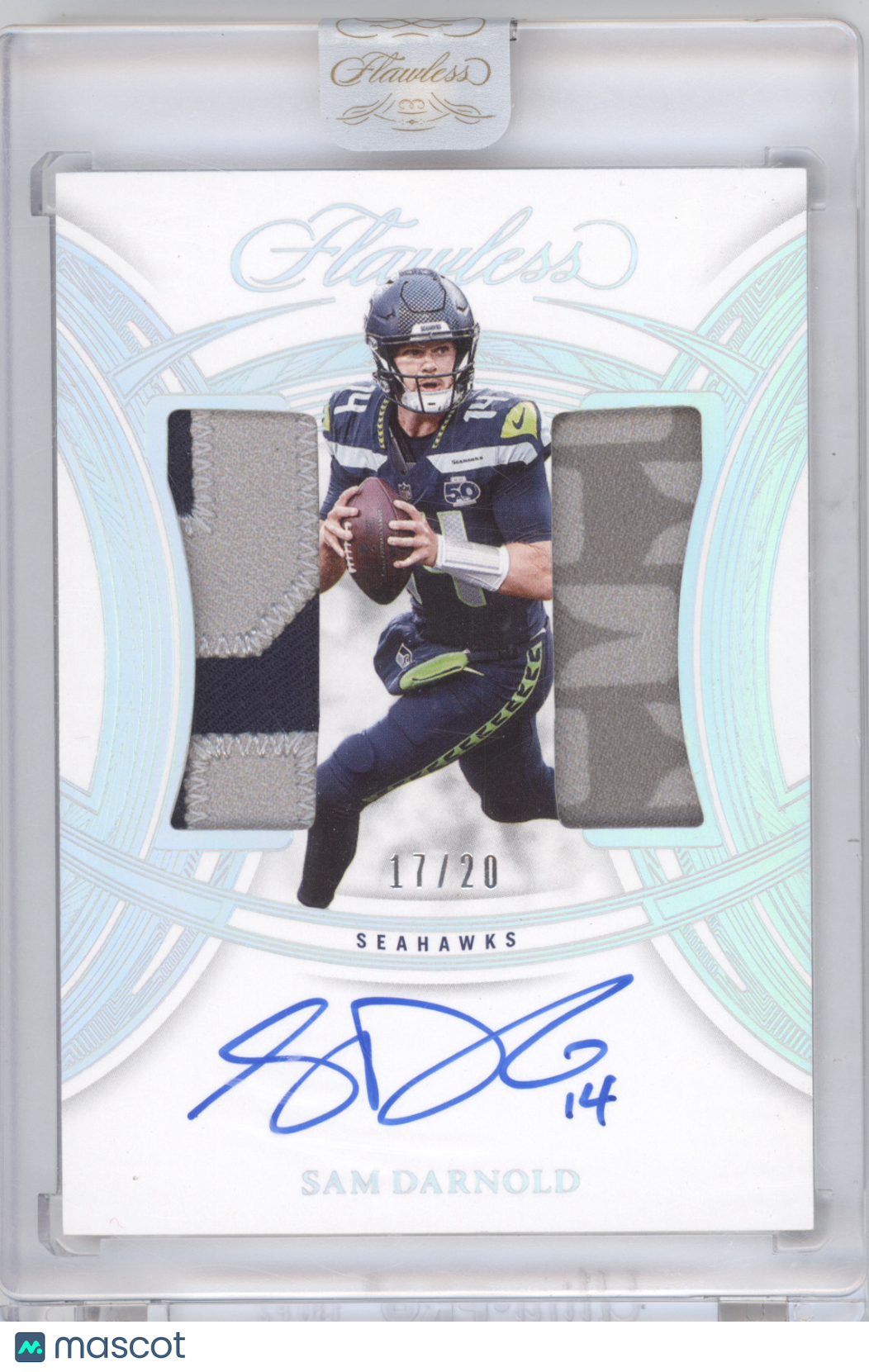 2025 Panini Flawless Dual Patch Autograph Sam Darnold #DPASDD Silver 17/20 Patch