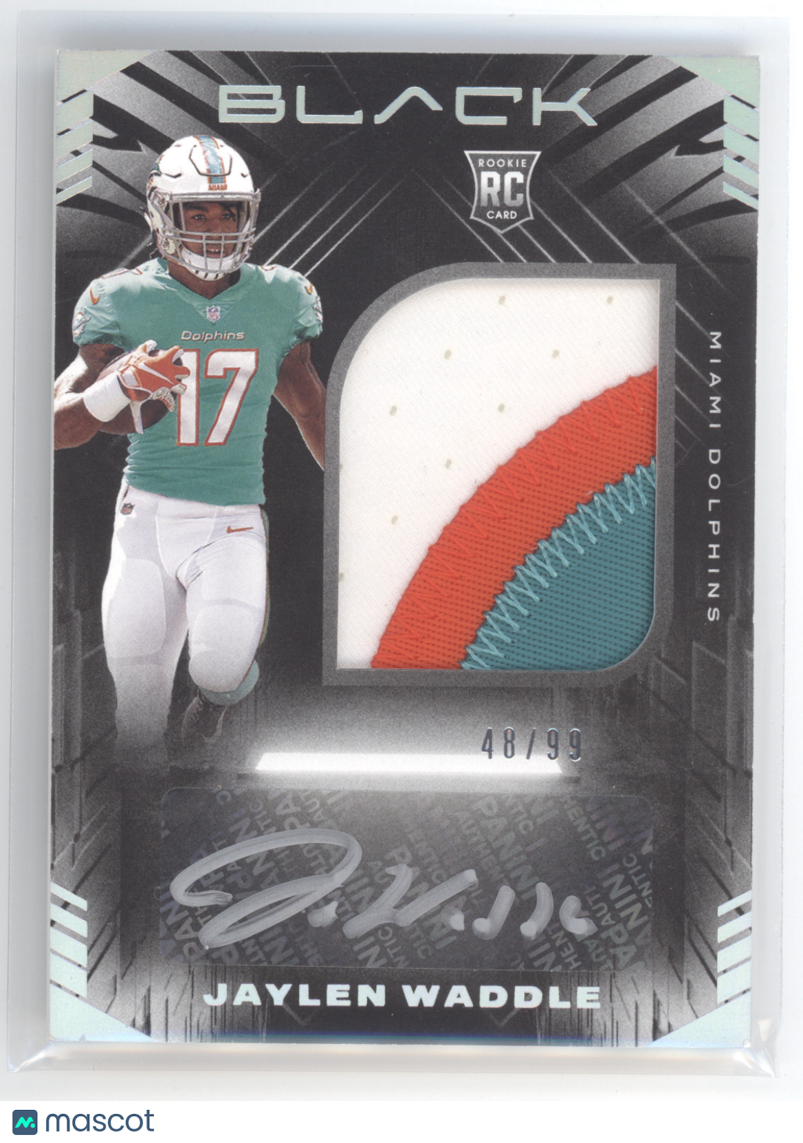2021 Panini Black Football Jaylen Waddle #213 Patch Autograph Silver RC 48/99