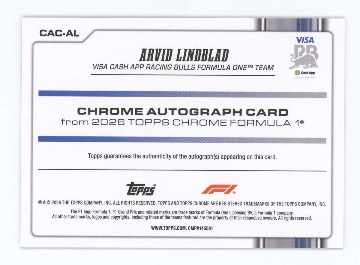 2026 Topps Chrome Formula 1 Autograph Arvid Lindblad #CAC-AL Green 30/99