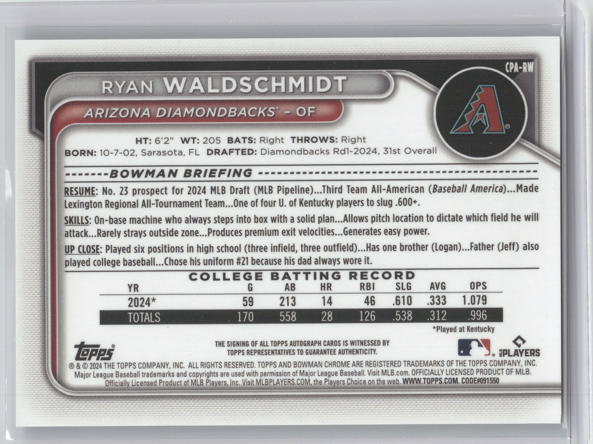 2024 Bowman Chrome Prospect Autograph Ryan Waldschmidt #CPA-RW