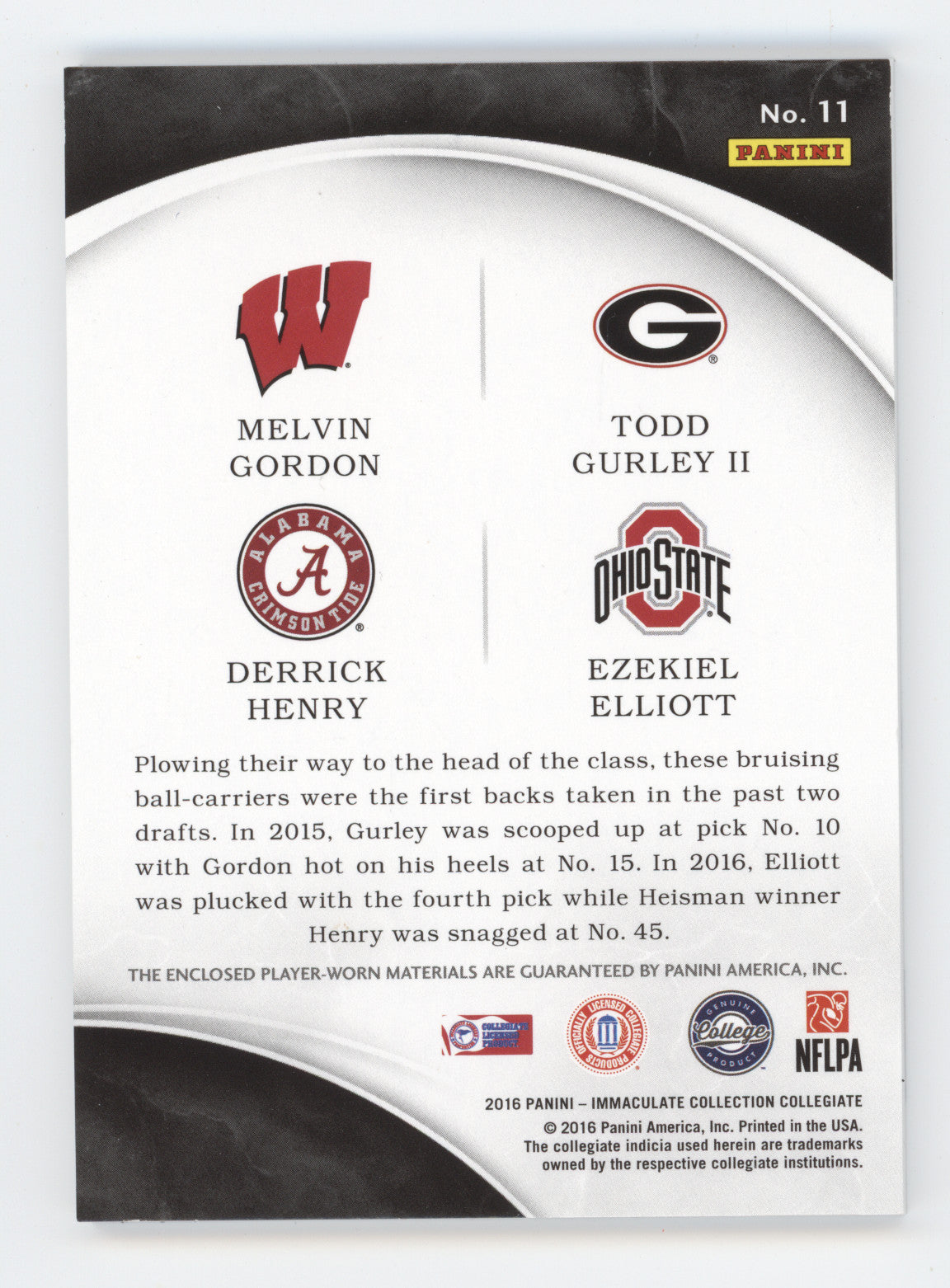 2016 Panini Immaculate M. Gordon/T. Gurley II/D. Henry/E. Elliott #11 46/99 Quad
