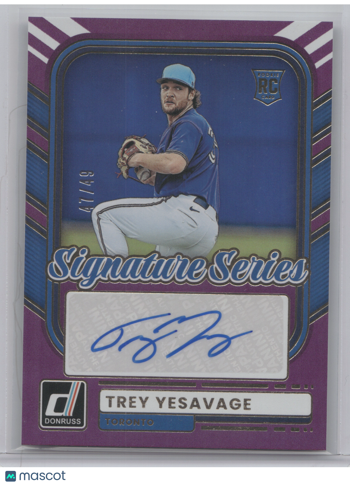 2026 Panini Donruss Signature Series Trey Yesavage #SS-TY Purple 47/49 RC
