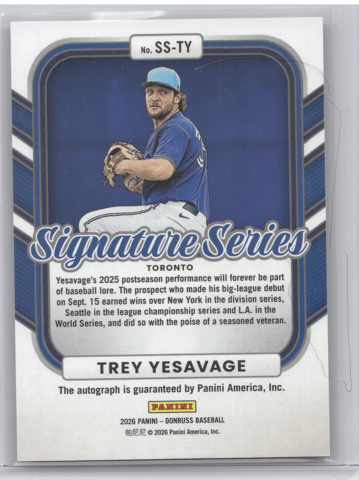 2026 Panini Donruss Signature Series Trey Yesavage #SS-TY Purple 47/49 RC