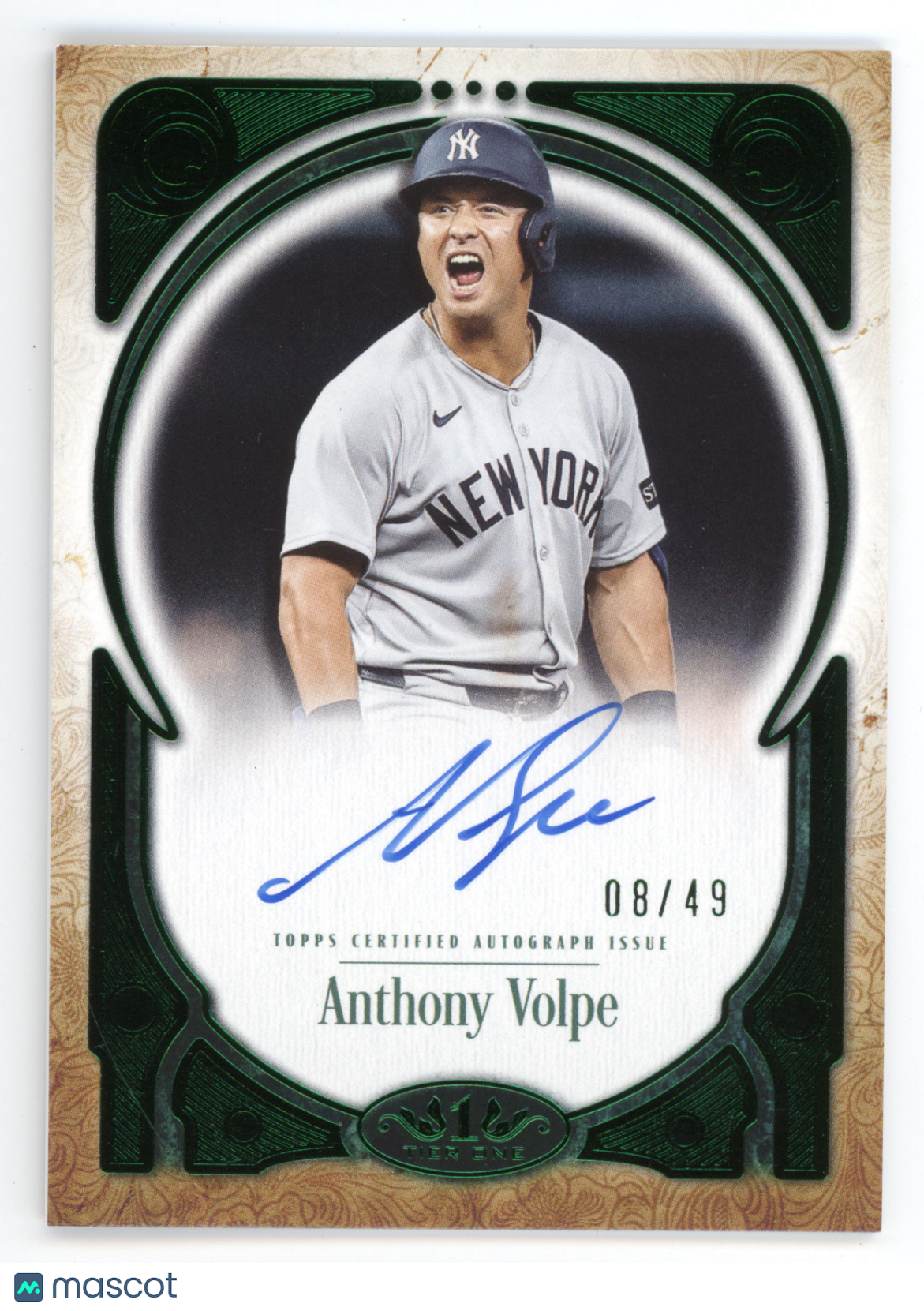 2026 Topps Tier One Prime Performers Autograph Anthony Volpe #PPA-AV Green 08/49