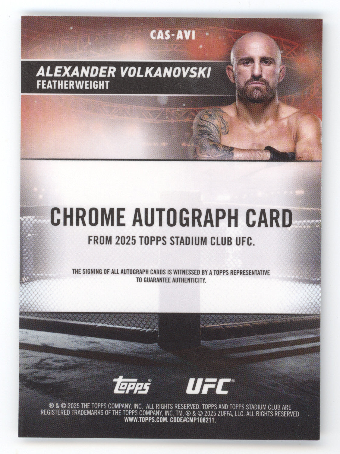 2025 Topps Stadium Club Chrome UFC Autograph Alexander Volkanovski #CAS-AVI