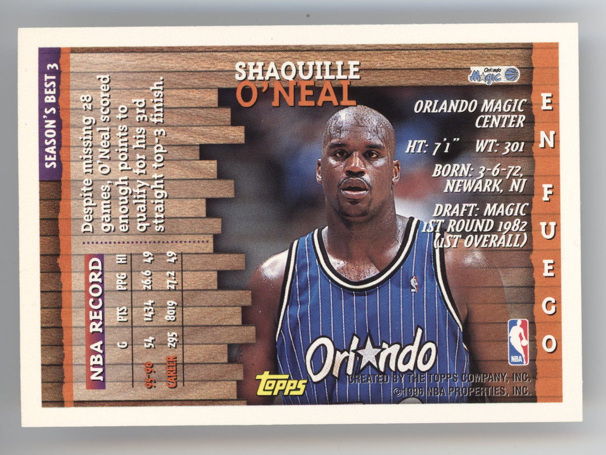 1996 Topps Season's Best En Fuego Shaquille O'Neal #3