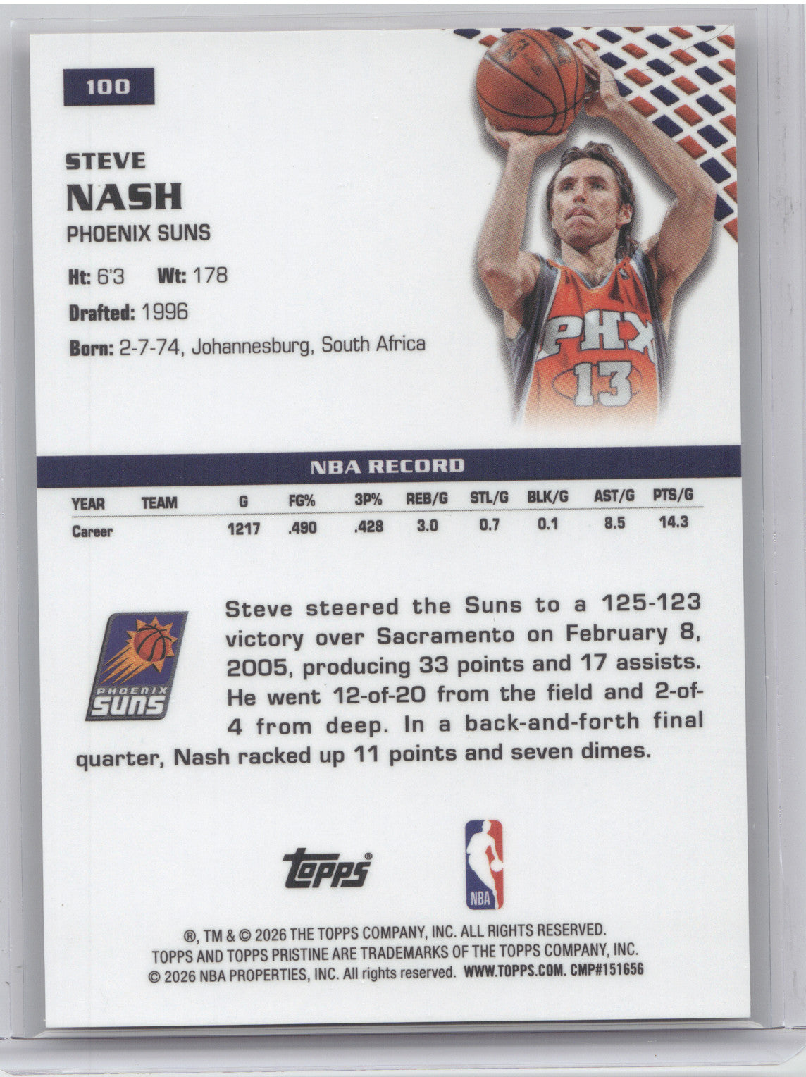 2025 Topps Pristine Steve Nash #100 Pink Refractor 08/15