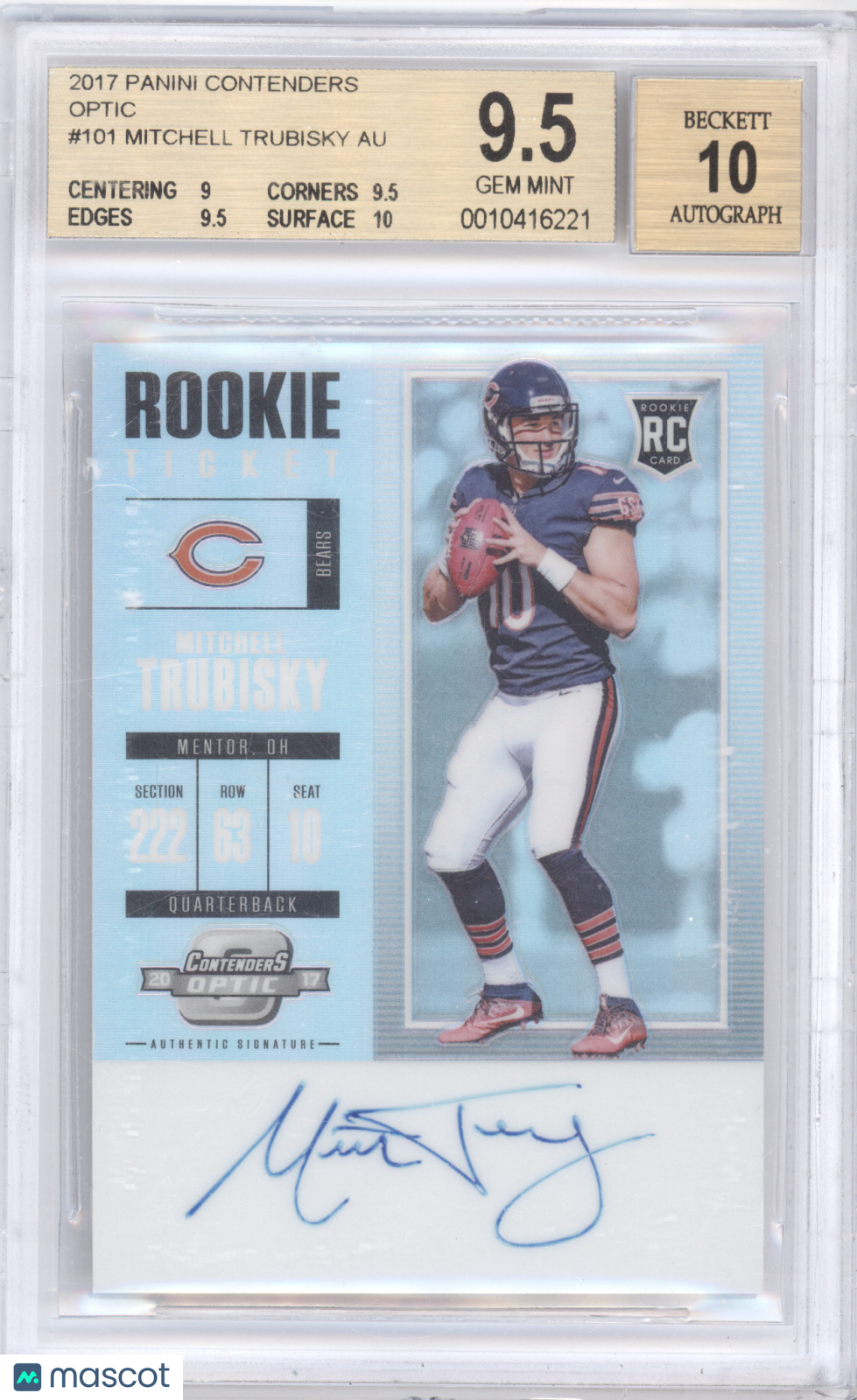 2017 Panini Contenders Optic Mitchell Trubisky #101 RC BGS 9.5 Auto 10