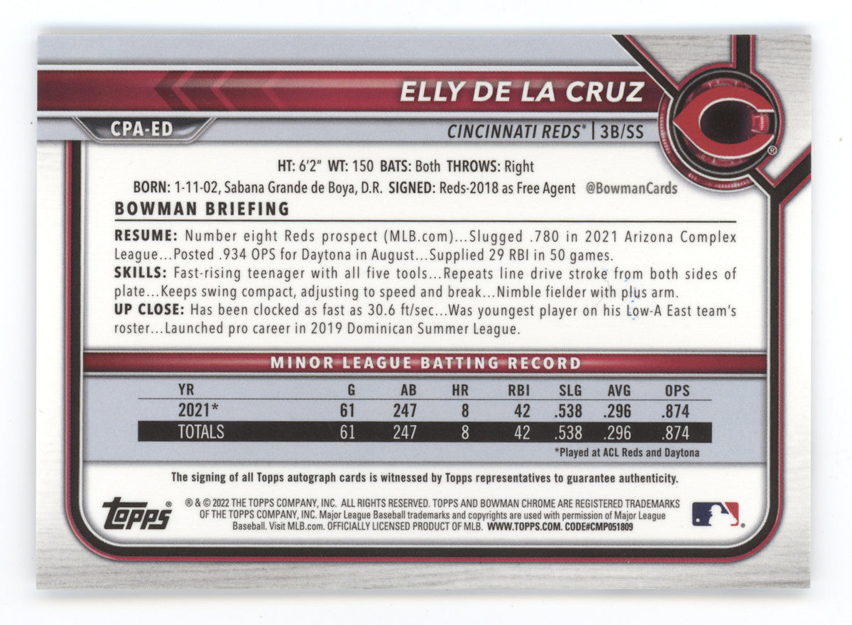 2022 Bowman Chrome Prospect Autograph Elly De La Cruz #CPA-ED 1st Bowman
