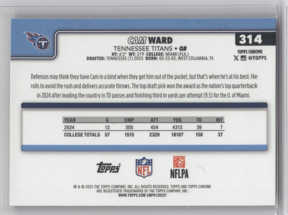 2025 Topps Chrome Cam Ward #314 Neon Pulse Refractor RC
