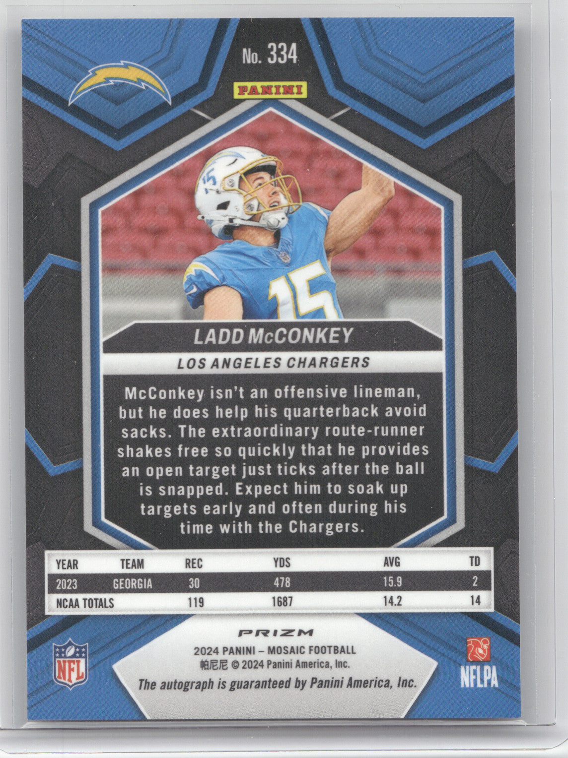 2024 Panini Mosaic Football Ladd McConkey #334 Autograph RC