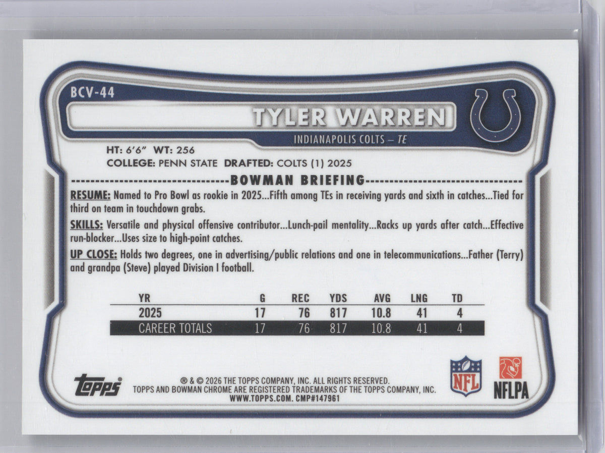 2026 Bowman Chrome Tyler Warren #BCV-44 Gold Reptilian 11/50