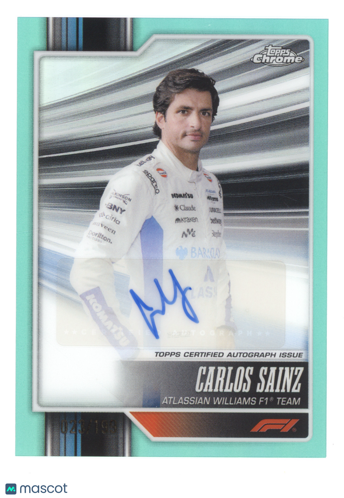 2026 Topps Chrome Formula 1 Autograph Carlos Sainz #CAC-CS Aqua 023/199