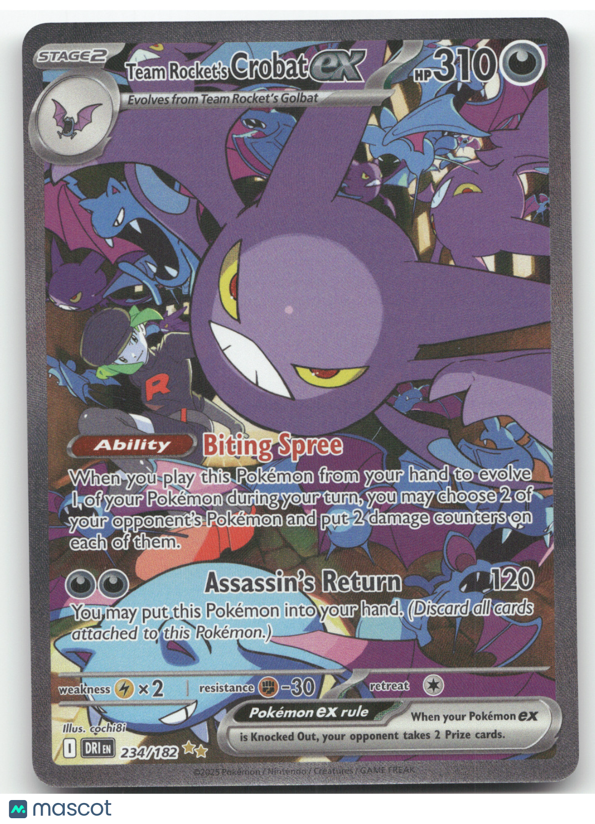 2025 Destined Rivals Team Rocket's Crobat ex Secret Rare #234/182
