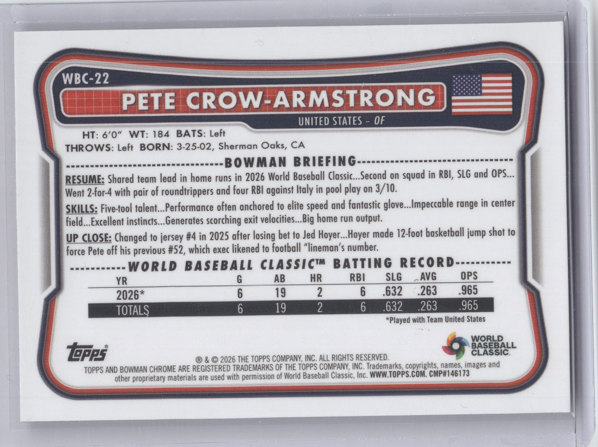 2026 Bowman Chrome WBC Flag Pete Crow-Armstrong #WBC-22 289/499