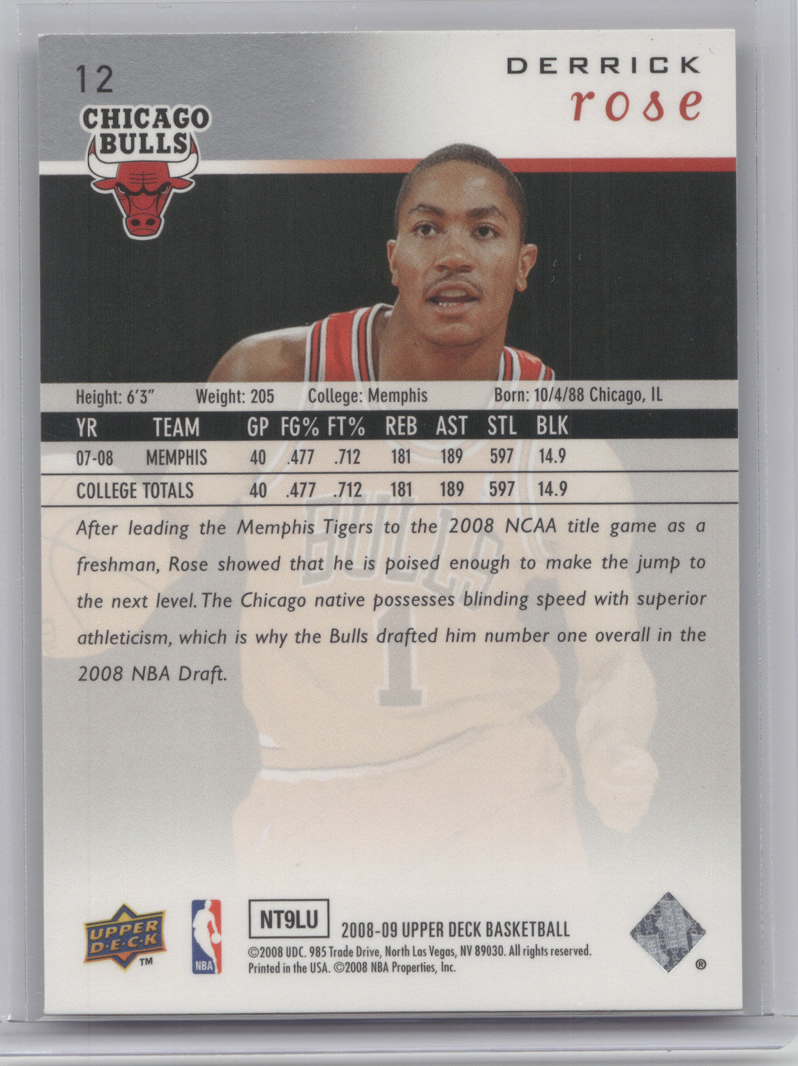 2008 Upper Deck Derrick Rose #12 RC