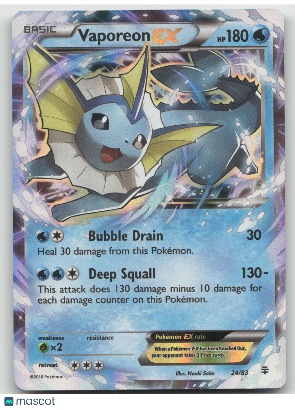 2016 Generations Vaporeon EX Holo Rare #24/83