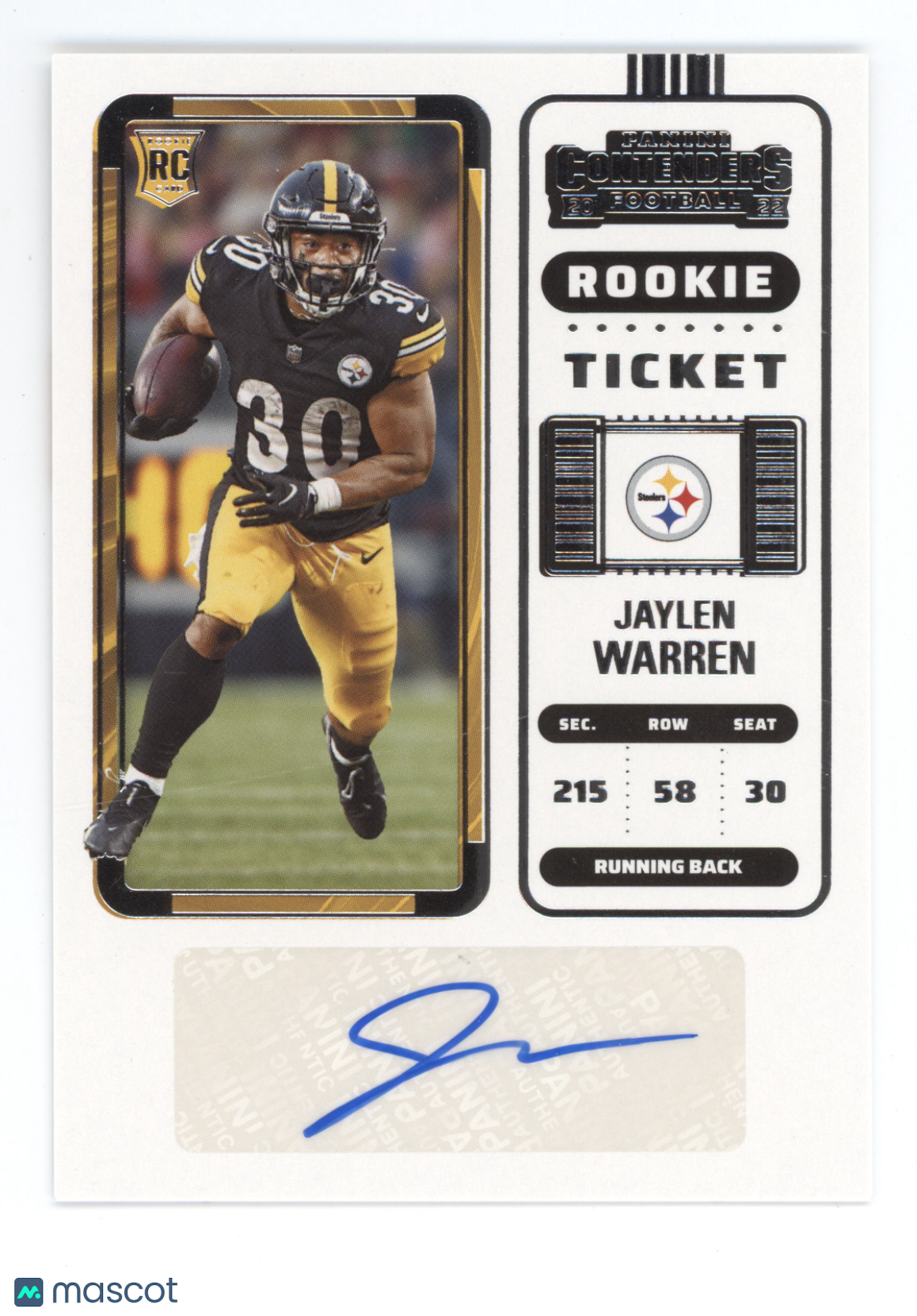 2022 Panini Contenders Jaylen Warren #286 Rookie Ticket Autograph RC
