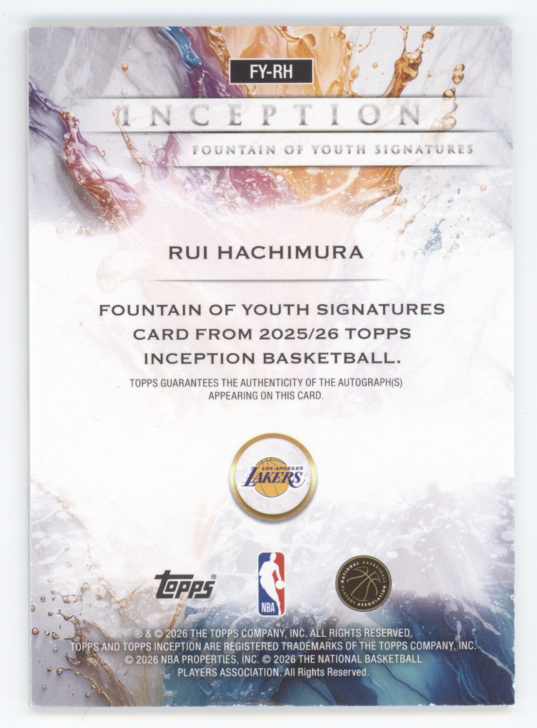 2025 Topps Inception Fountain of Youth Signature Rui Hachimura #FY-RH Blue 20/25
