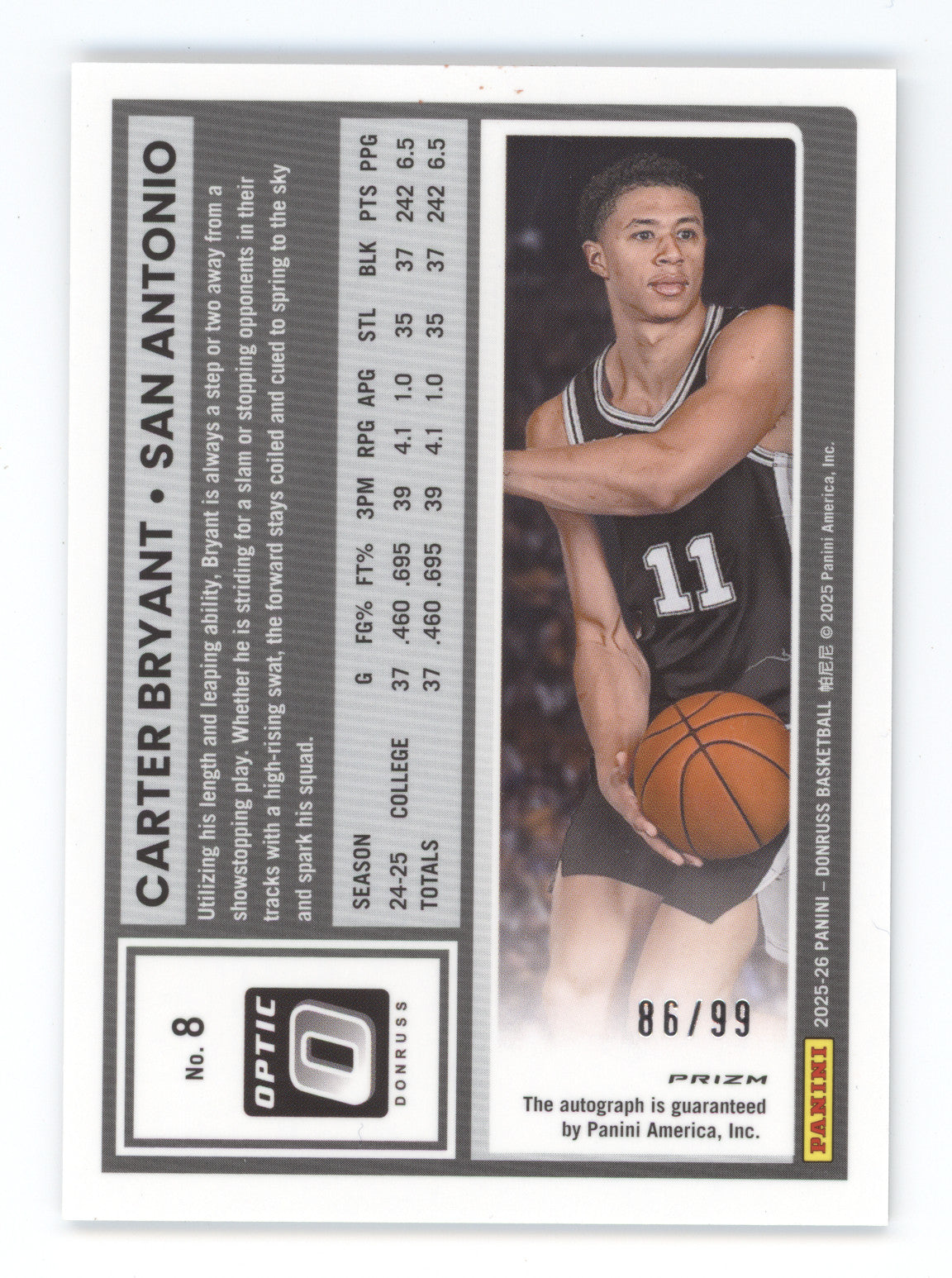 2025 Donruss Optic Rated Rookie Carter Bryant #8 Autograph 06/99