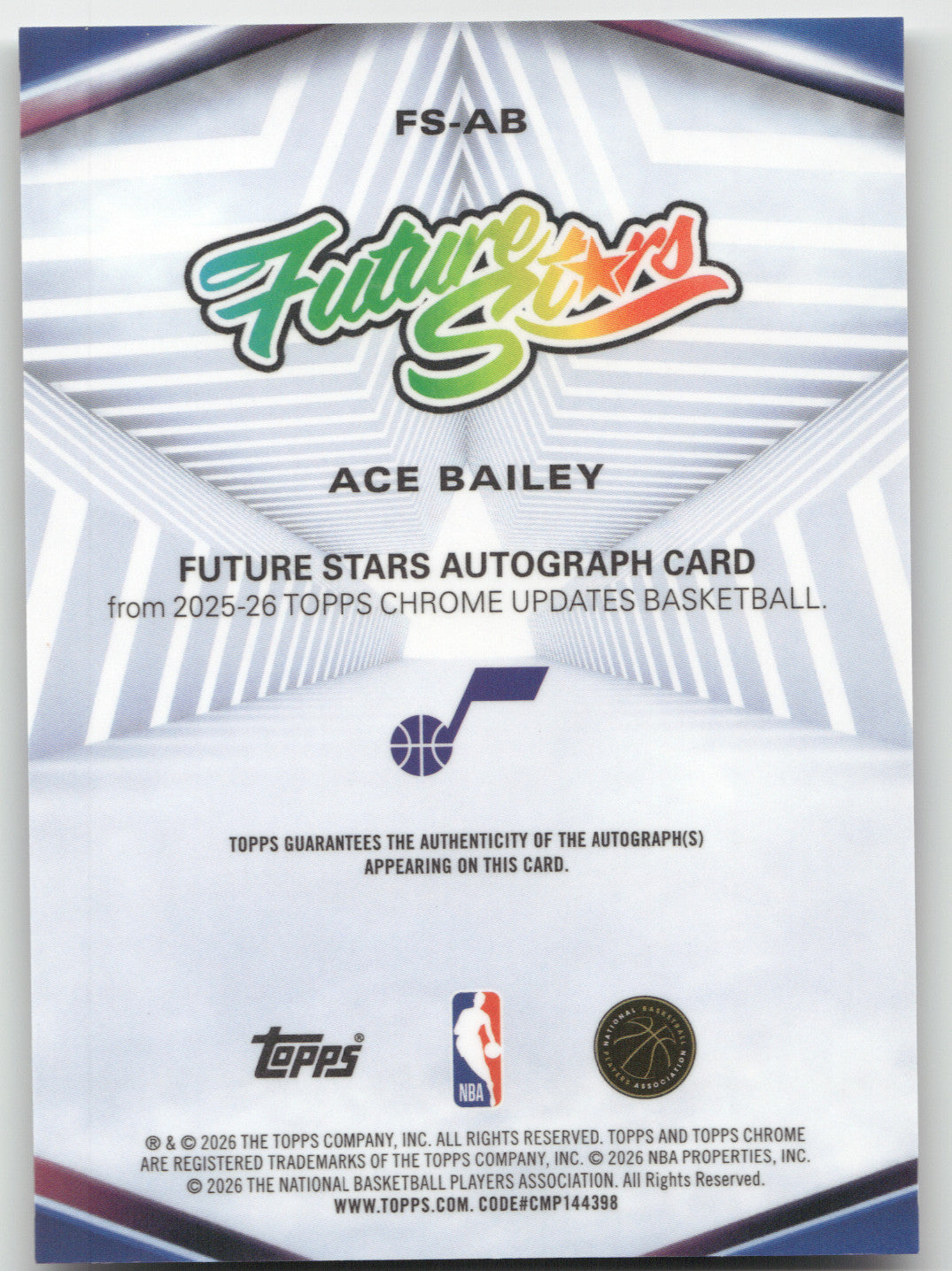 2025 Topps Chrome Updates Future Stars Autograph Ace Bailey #FS-AB RC