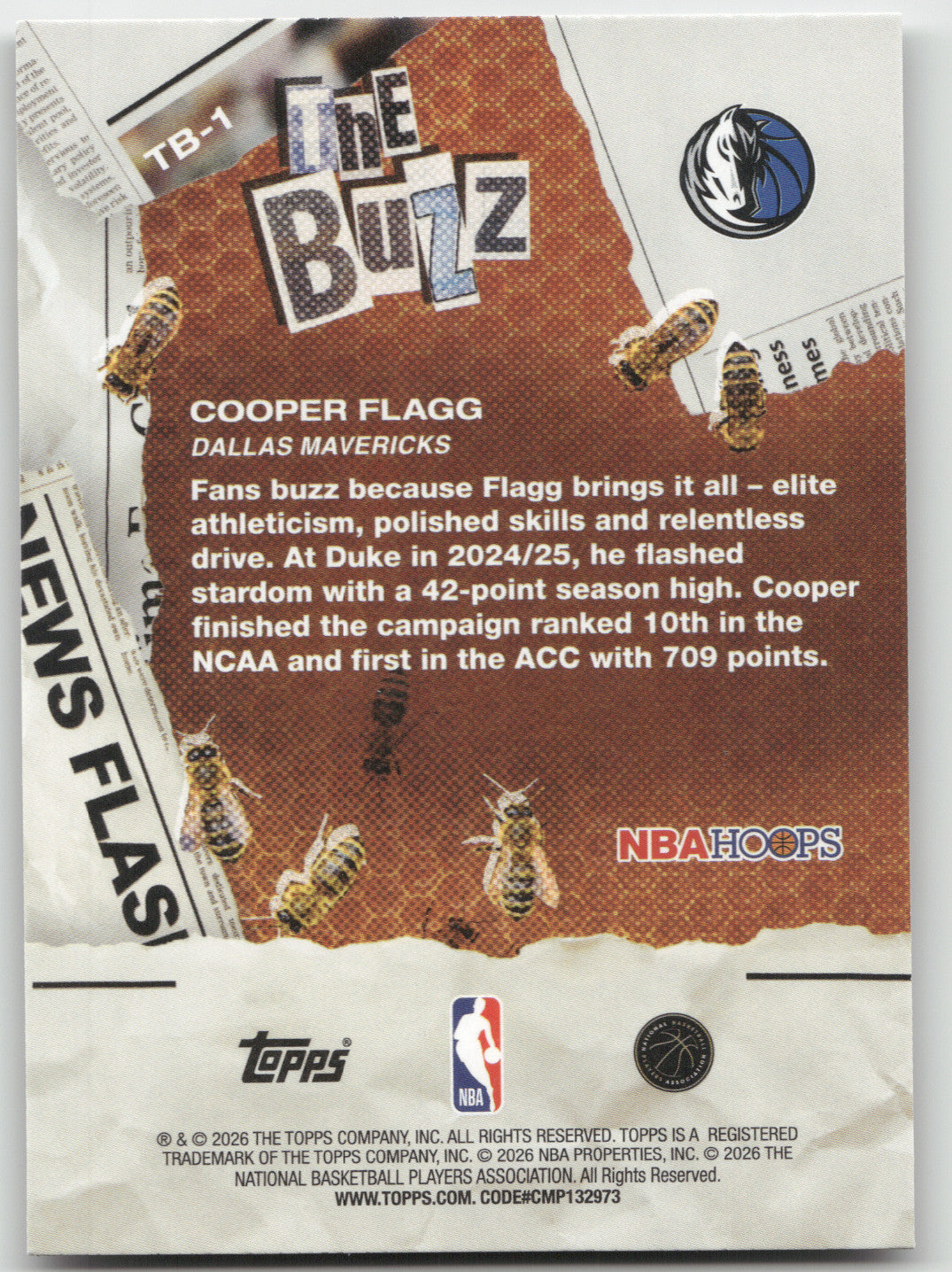 2025 Topps NBA Hoops The Buzz Cooper Flagg #TB-1 Light Burst RC