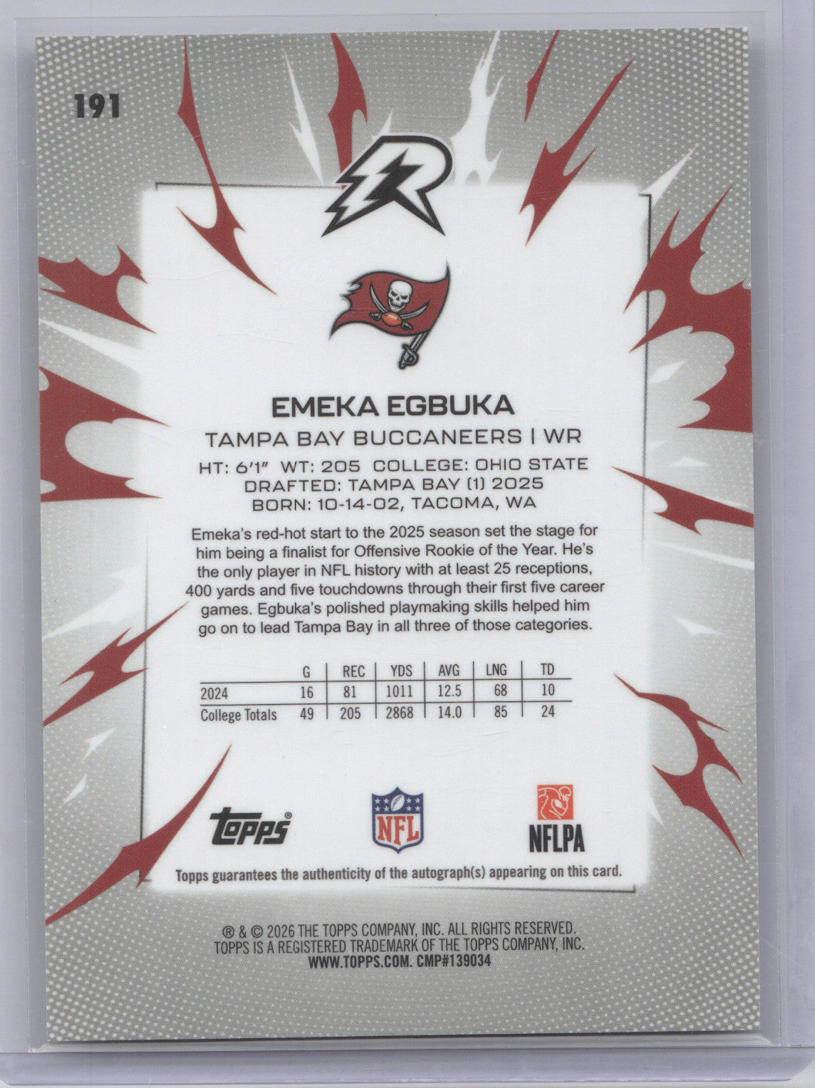 2025 Topps Resurgence Signature Emeka Egbuka #191 RC