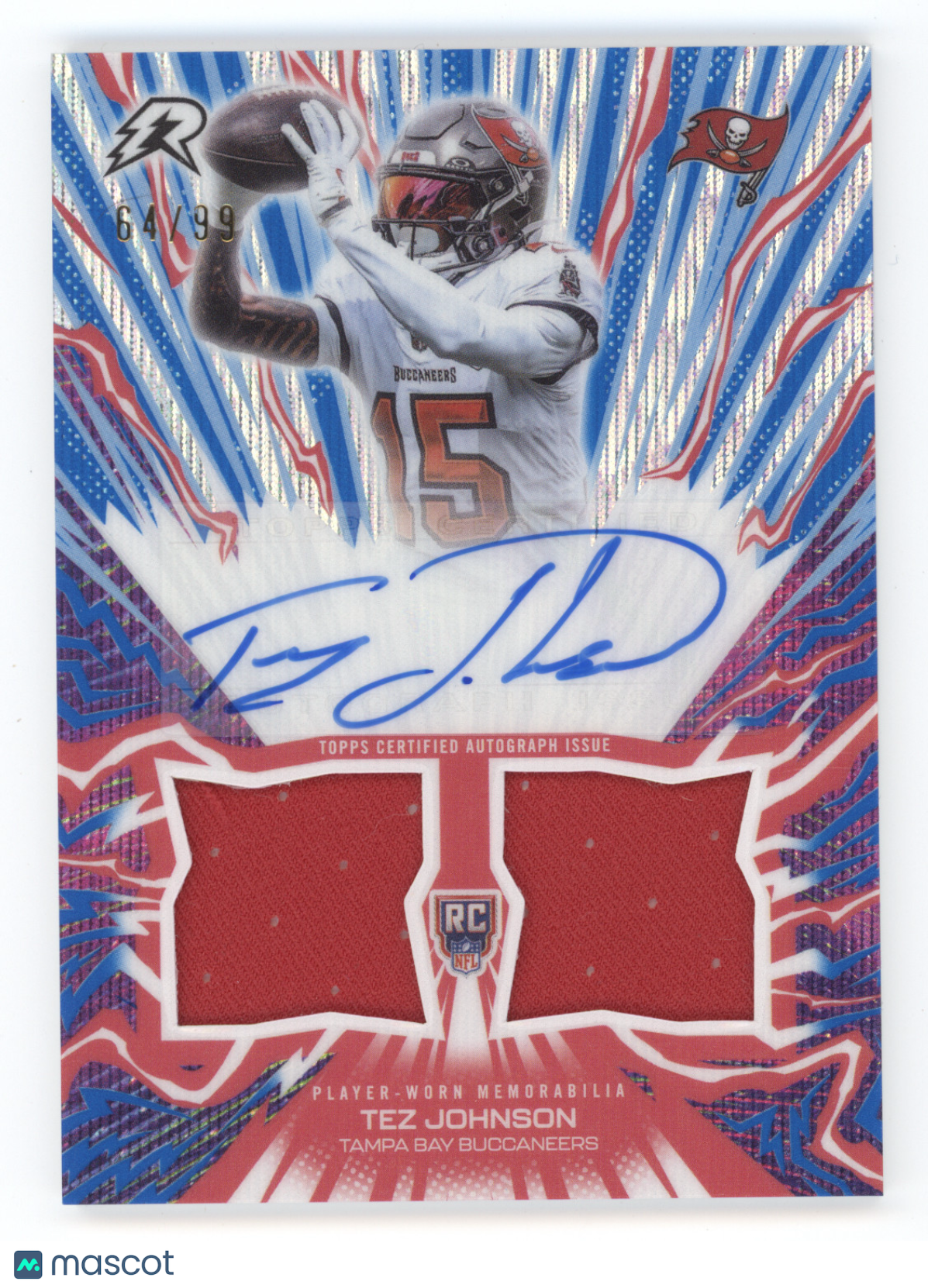2025 Topps Resurgence Amped Up Rookie Relic Autograph Tez Johnson #TJ Blue 64/99
