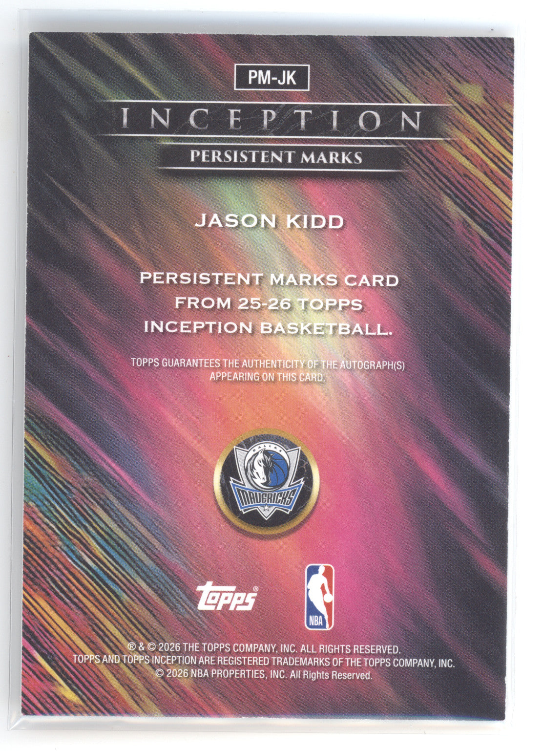 2025 Topps Inception Persistent Marks Jason Kidd #PM-JK Blue 20/25
