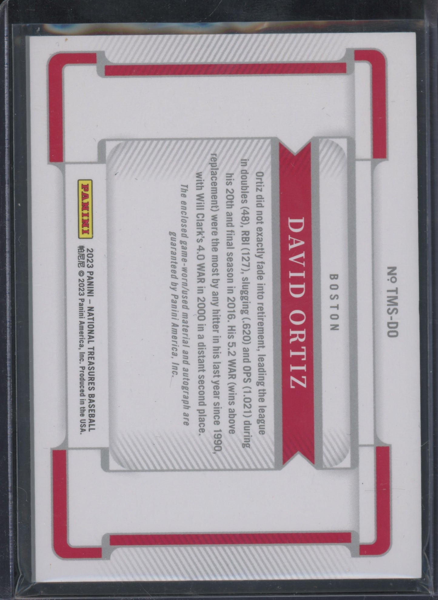 2023 Panini National Treasures David Ortiz #TMS-DO Patch Auto 1/5