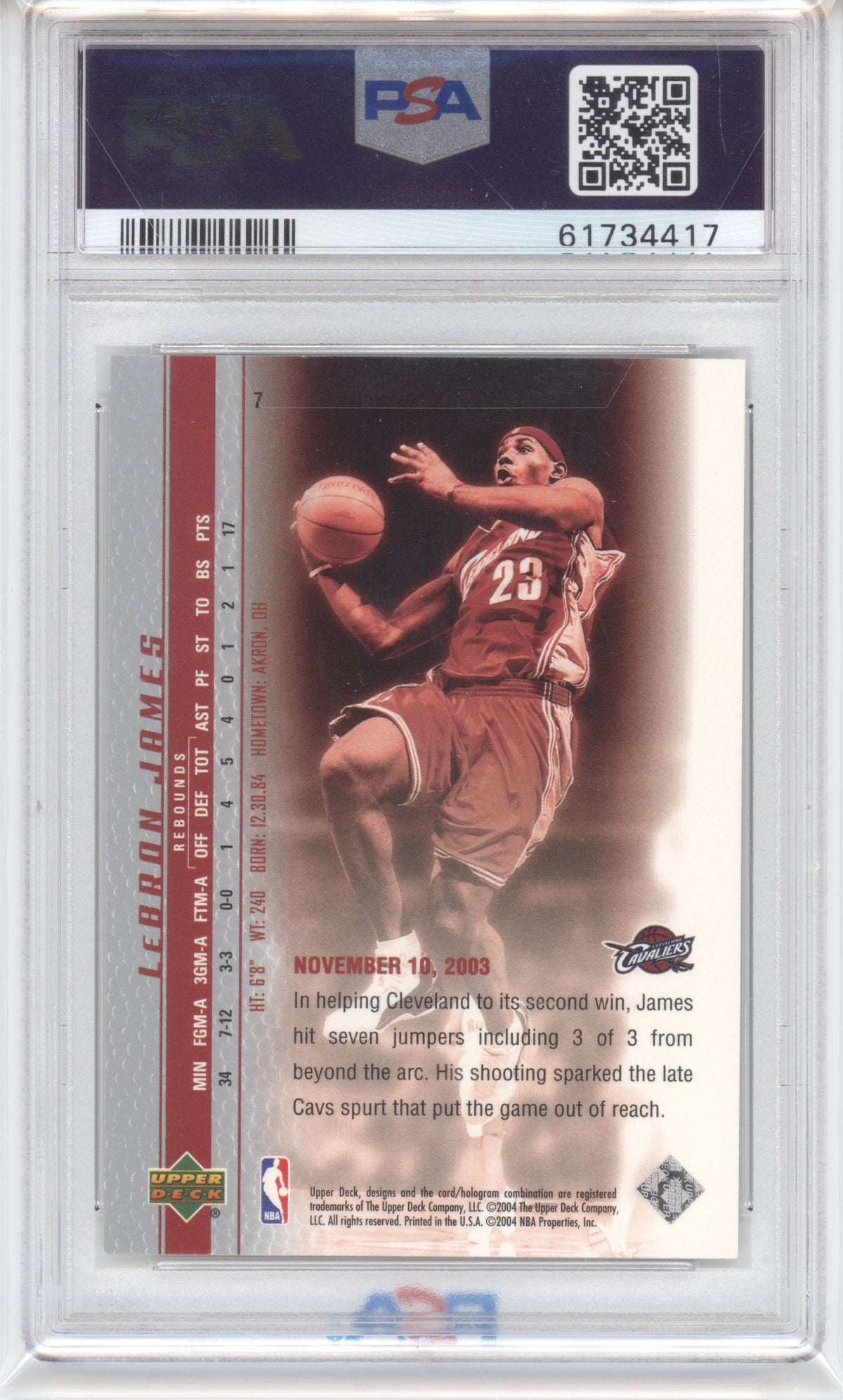 2003 Upper Deck LeBron James Phenomenal Beginnings LeBron James #7 PSA 10