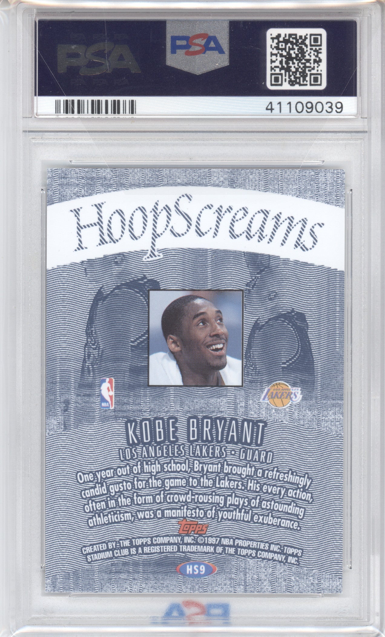 1997 Stadium Club Hoop Screams Kobe Bryant #HS9 PSA 8