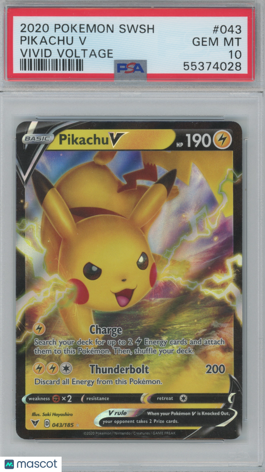 2020 Pokemon Sword & Shield Vivid Voltage Pikachu V #043 PSA 10