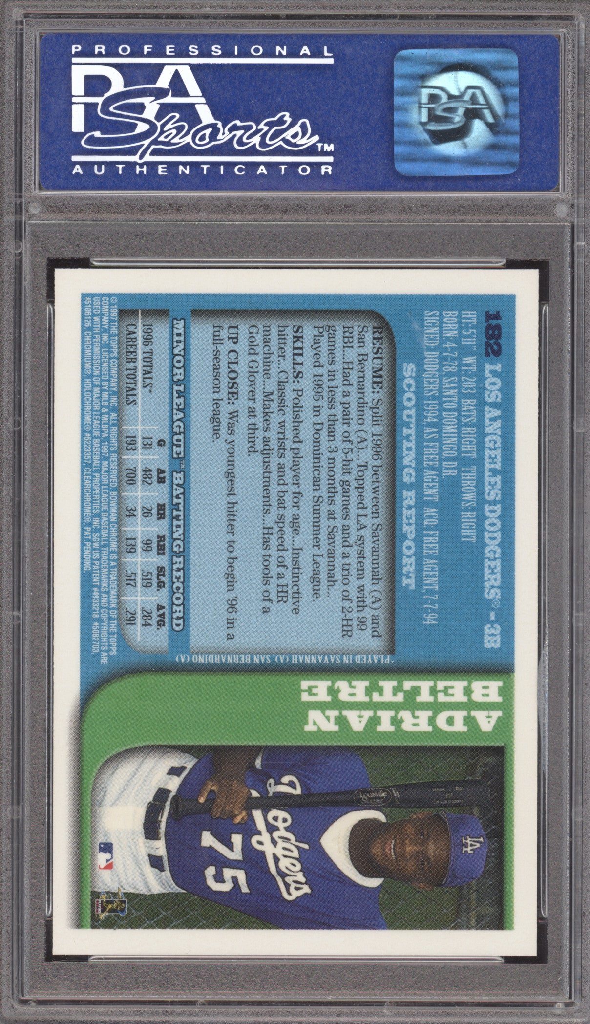 1997 Bowman Chrome Adrian Beltre #182 PSA 9