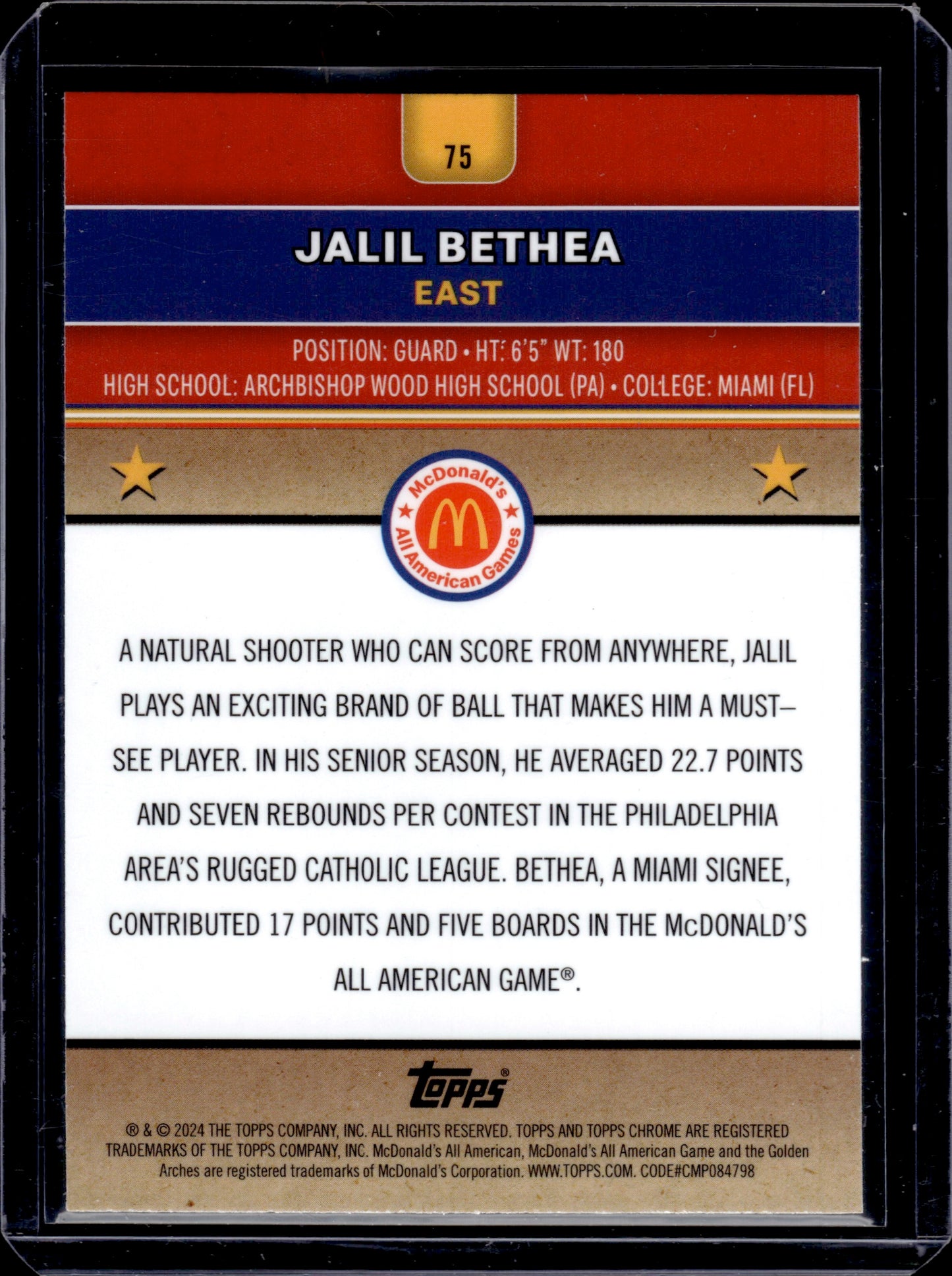 2024 Topps Chrome McDonald's All American Jalil Bethea #75 Purple 068/150
