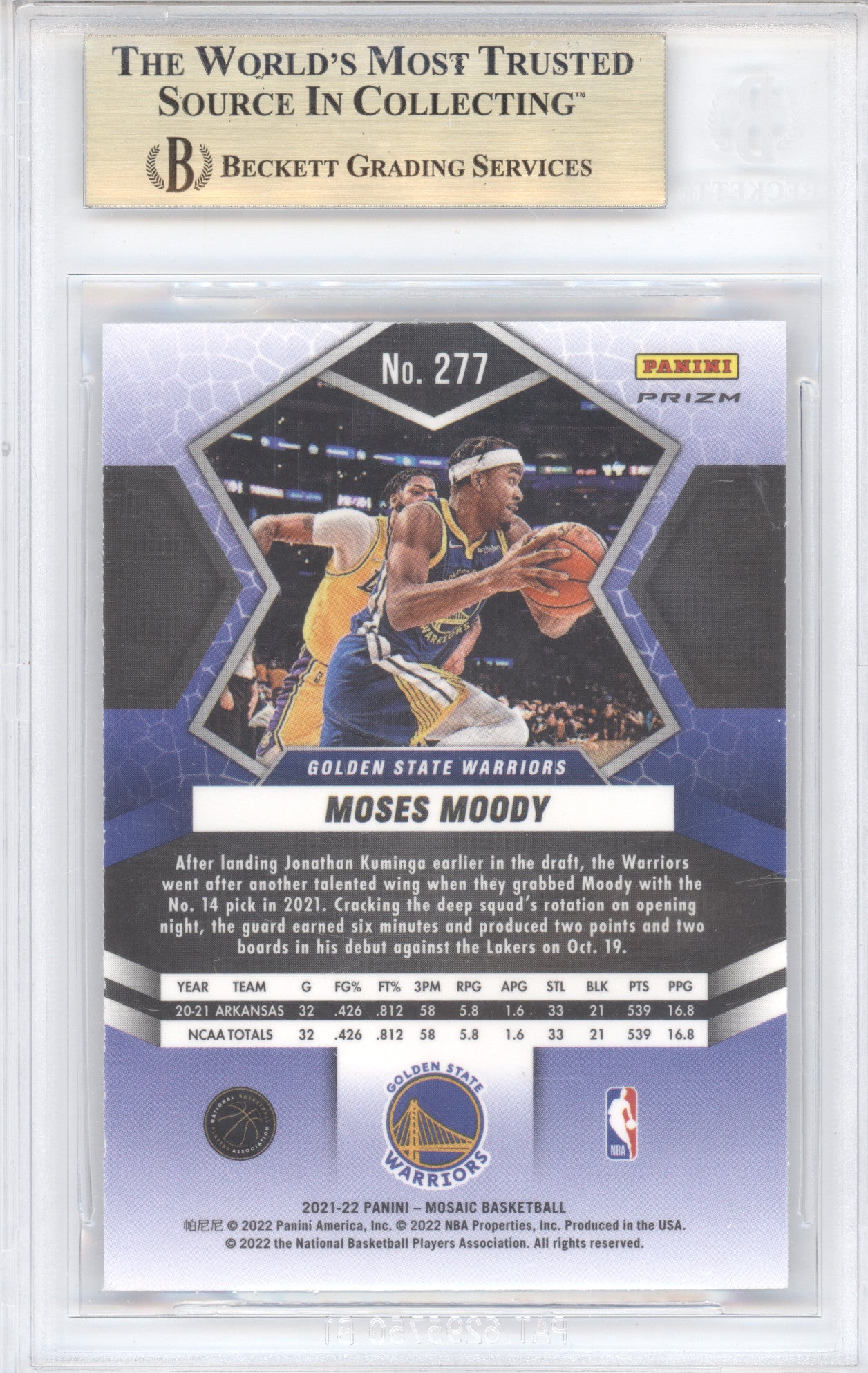 2021 Panini Mosaic Moses Moody #277 Mosaic Red RC BGS 9.5