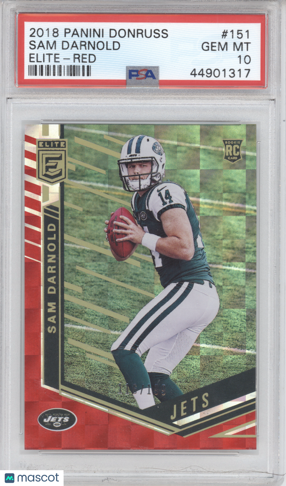 2018 Panini Donruss Elite Sam Darnold #151 Red RC 116/199 PSA 10
