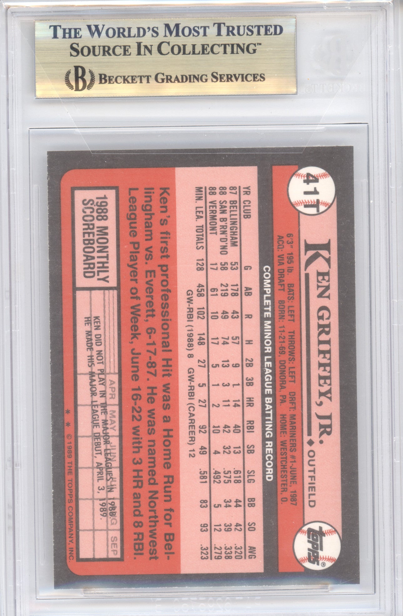 1989 Topps Traded Ken Griffey Jr. #41T RC BGS 9.5