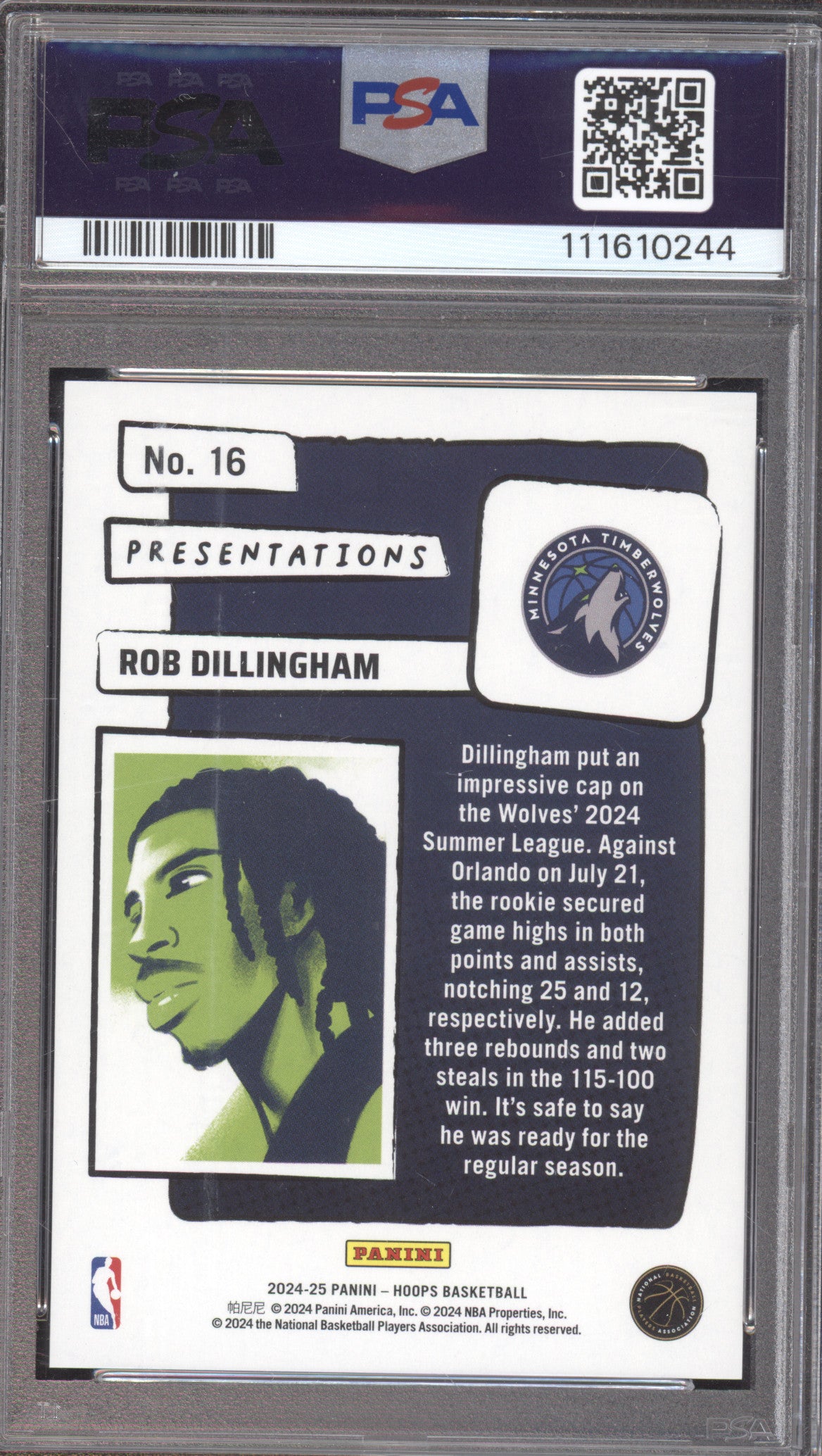 2024 Panini NBA Hoops Presentations Rob Dillingham #16 PSA 10