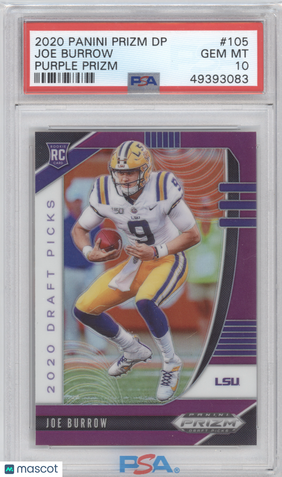 2020 Panini Prizm Draft Picks Joe Burrow #105 Purple PSA 10