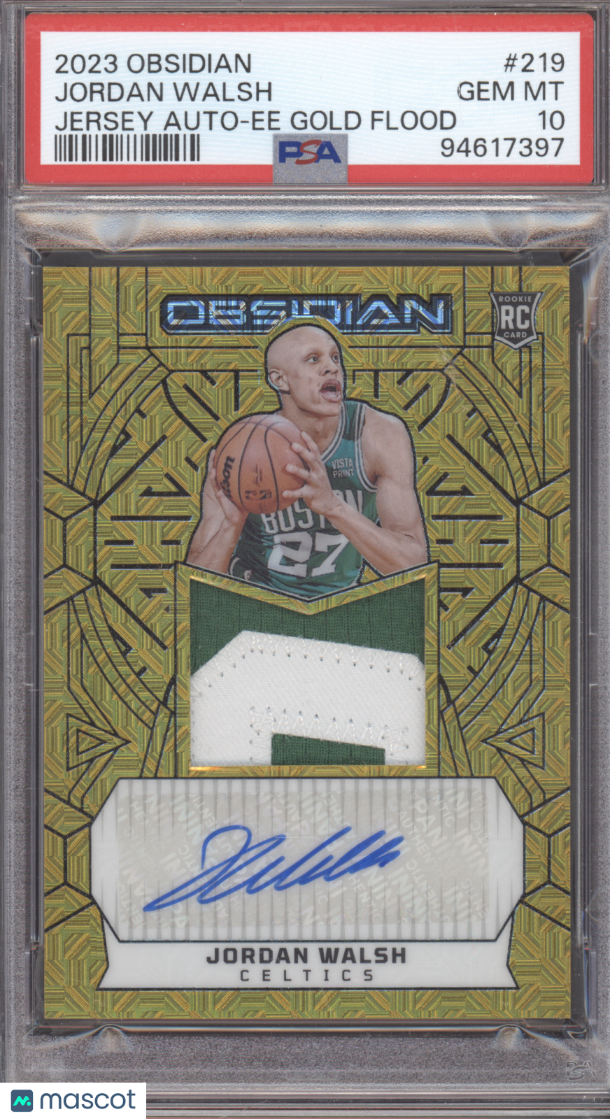 2023 Panini Obsidian Jordan Walsh #219 Jersey Auto Ee Gold Flood 6/10 PSA 10