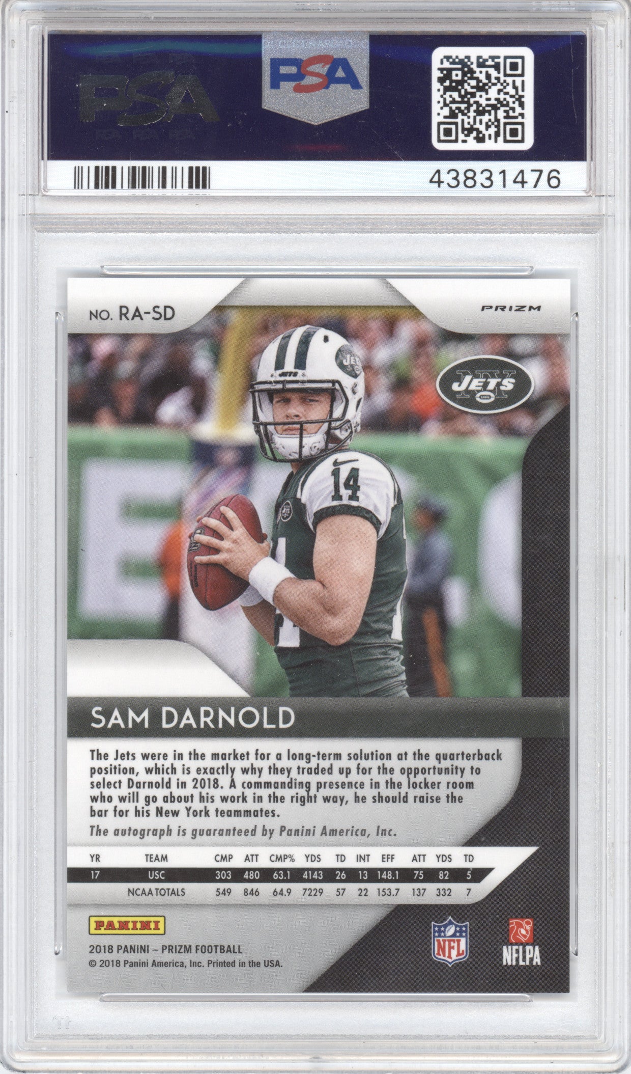 2018 Panini Prizm Rookie Autographs Sam Darnold Red White & Blue PSA 10