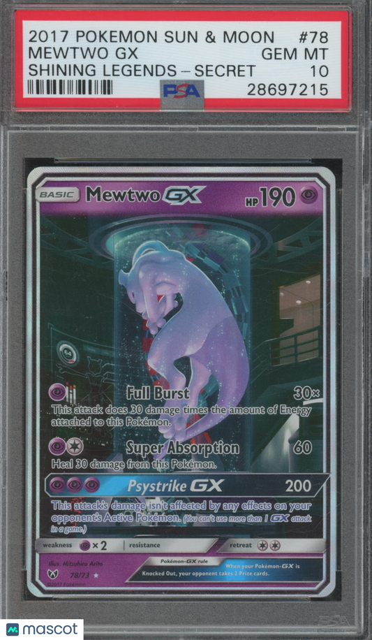 Pokemon TCG Mewtwo GX #78 Shining Legends-Secret PSA 10