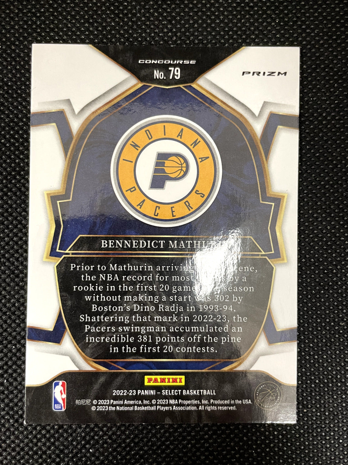 2022-23 Panini Select Benedict Mathurin Blue Cracked Ice Rookie Concourse Pacers