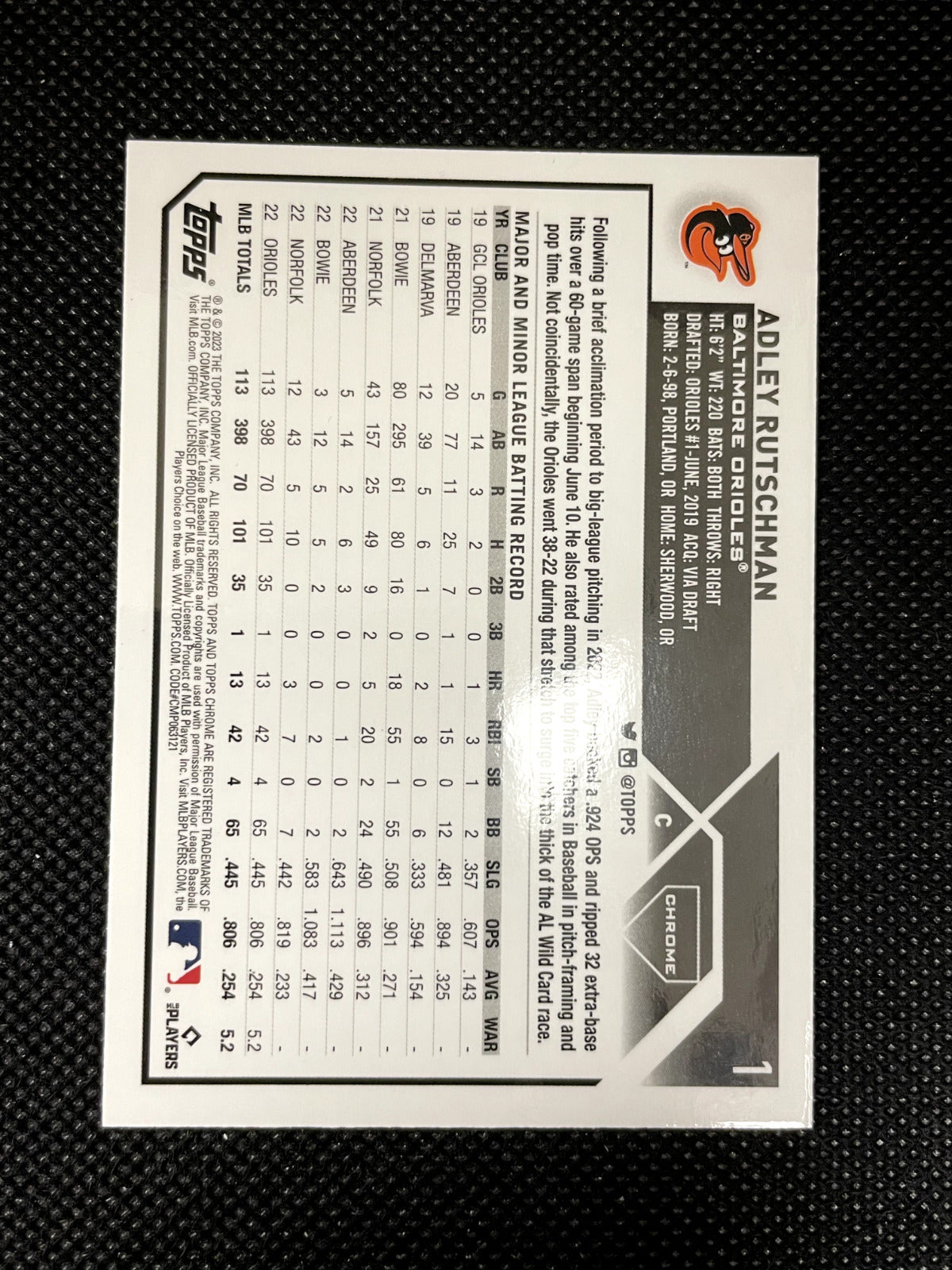 2023 Topps Chrome Adley Rutchman Rookie Baltimore Orioles