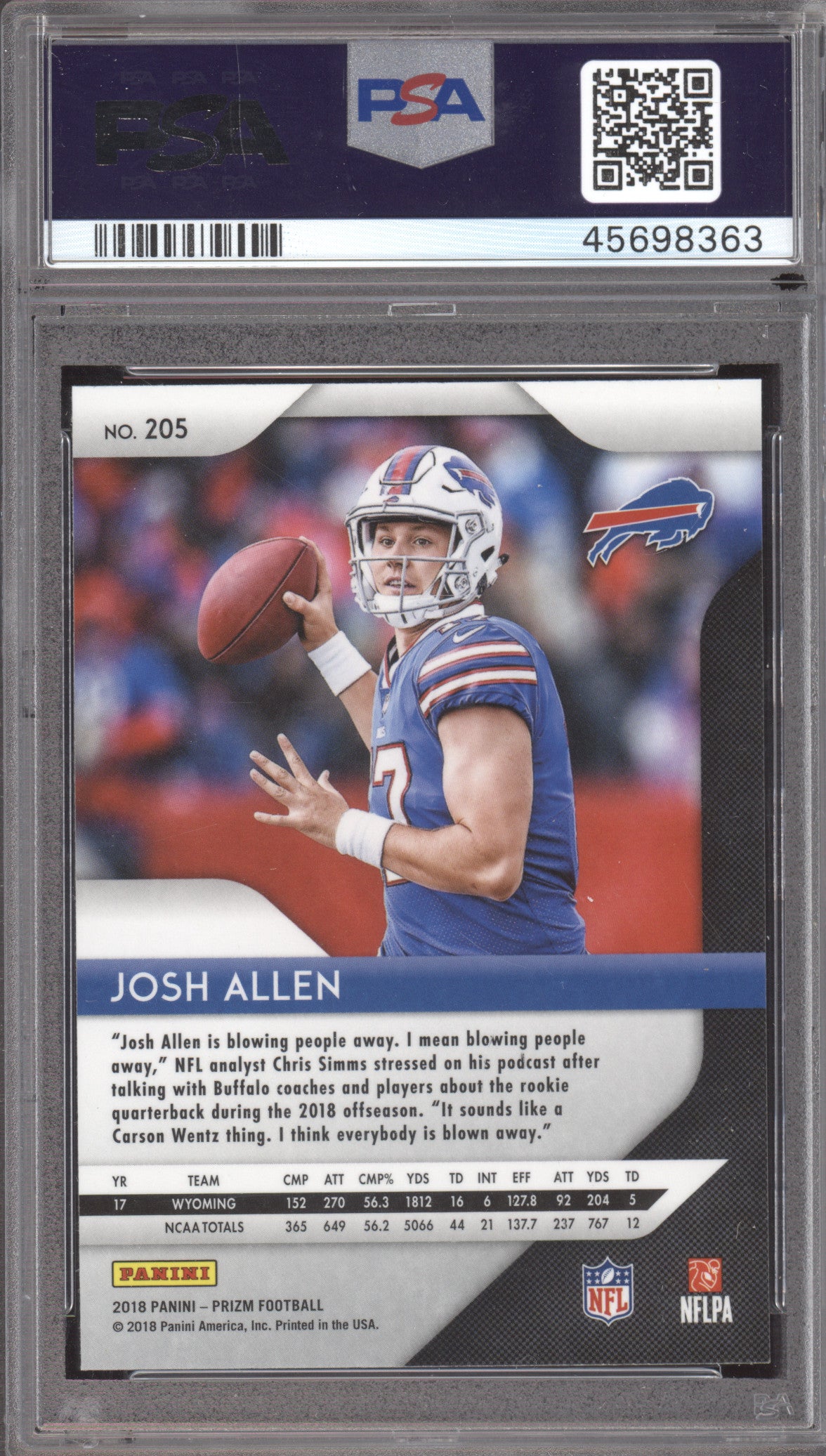 2018 Panini Prizm Josh Allen #205 RC PSA 10