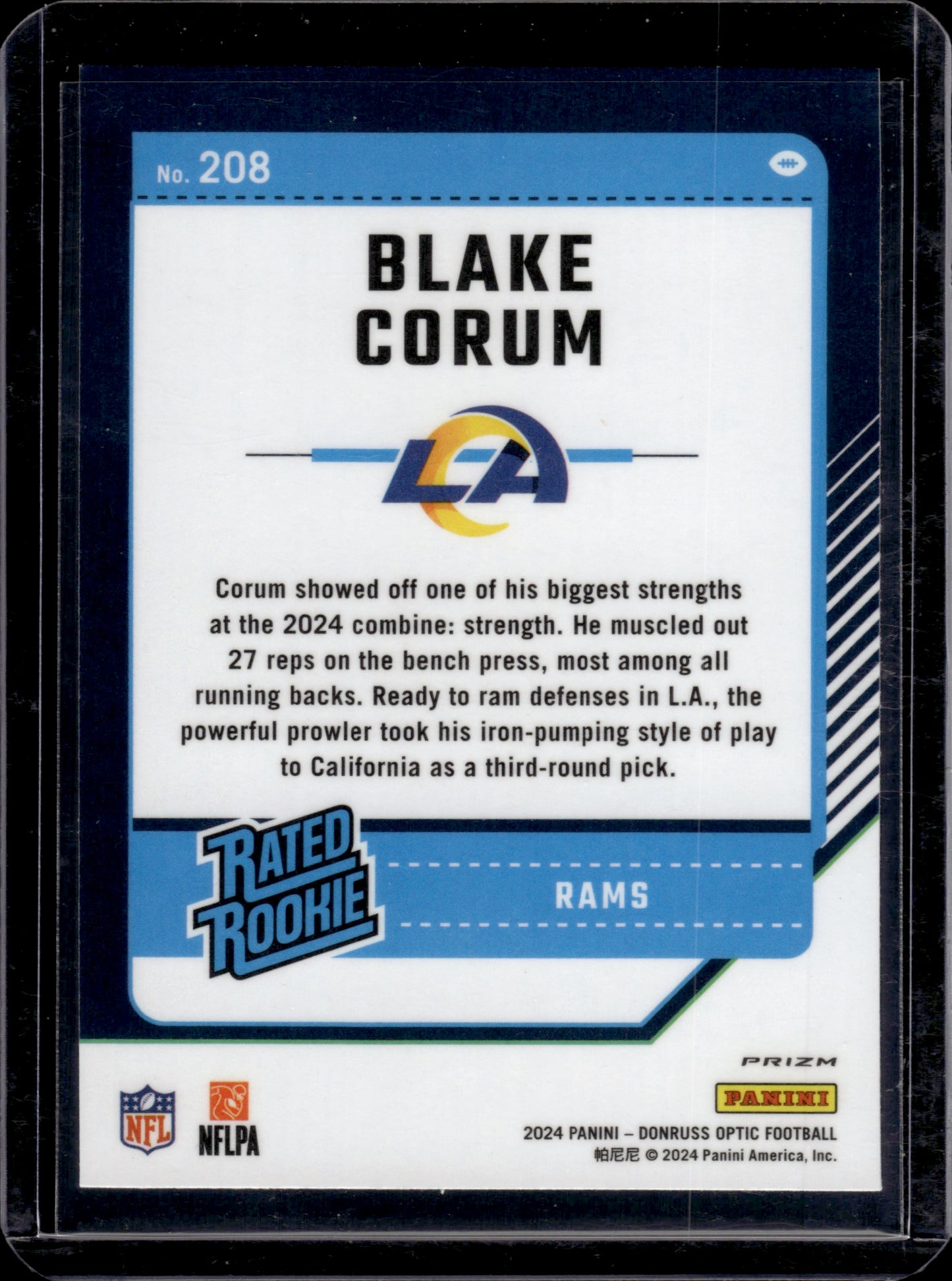 2024 Donruss Optic Blake Corum #208 Blue Glitter