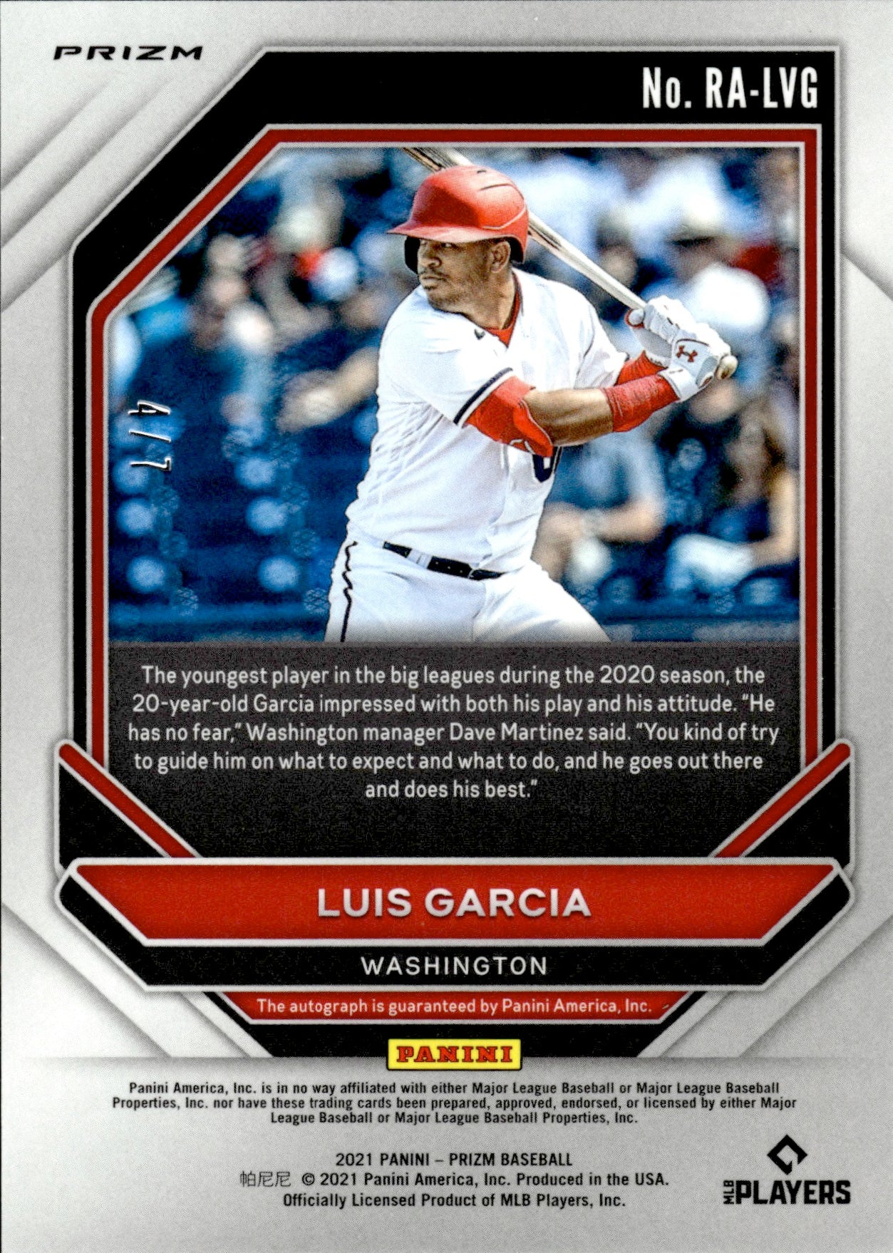2021 Panini Prizm Luis Garcia #RA-LVG Red Shimmer 4/7 RC